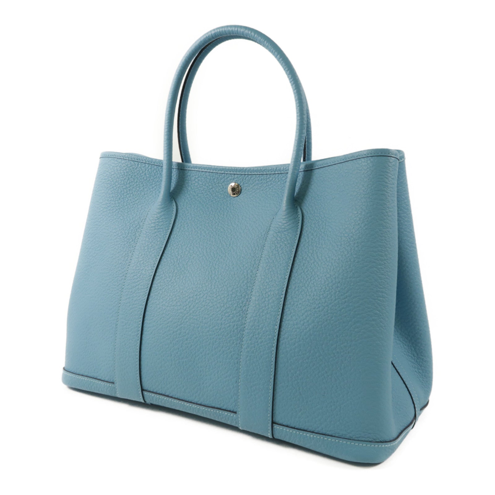 HERMES 【激減優惠】Country皮革Garden Party PM銀扣手挽袋P3 Bleu Du Nord