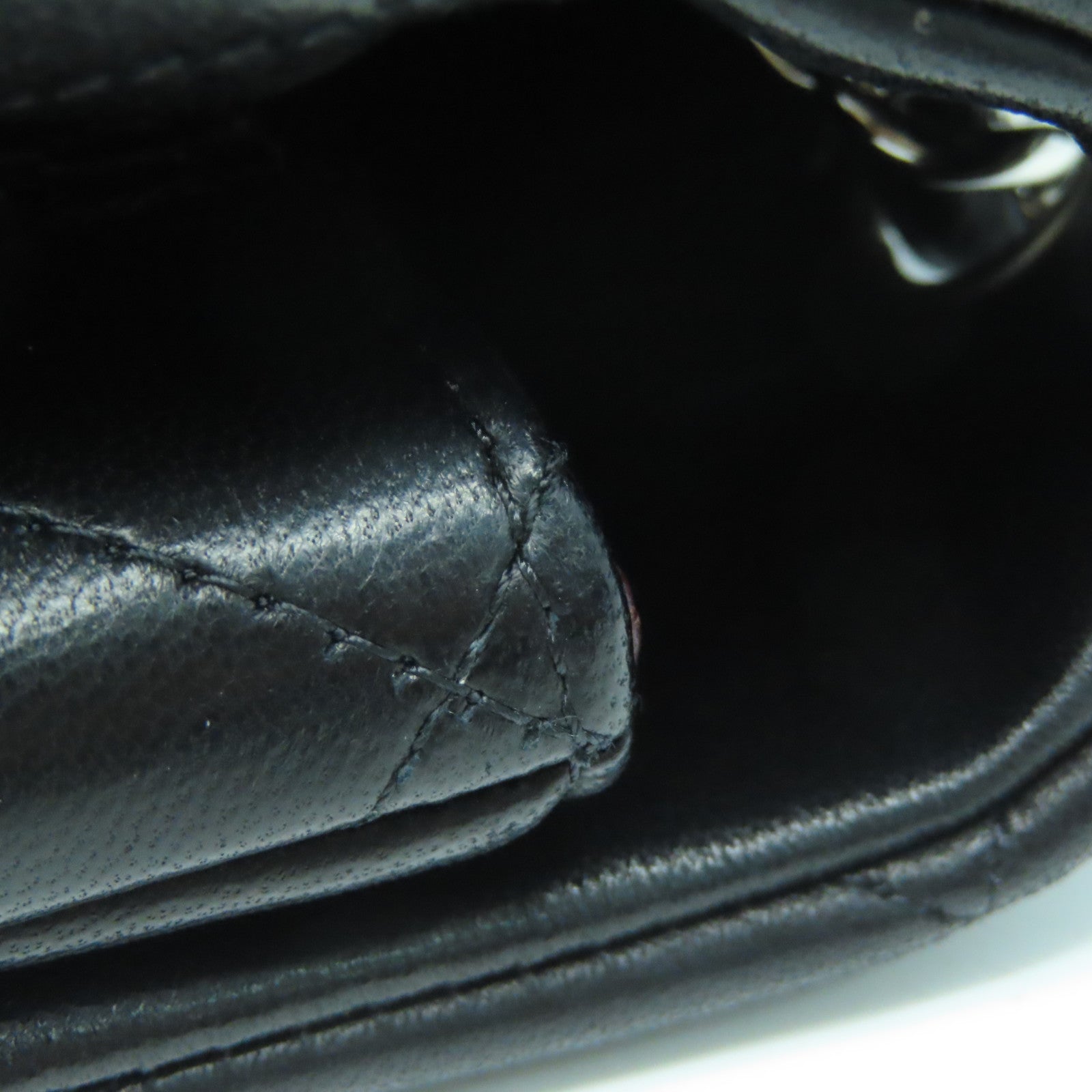 CHANEL 菱格牛皮皮革Chain Shoulder Bag银扣链带肩背袋黑色