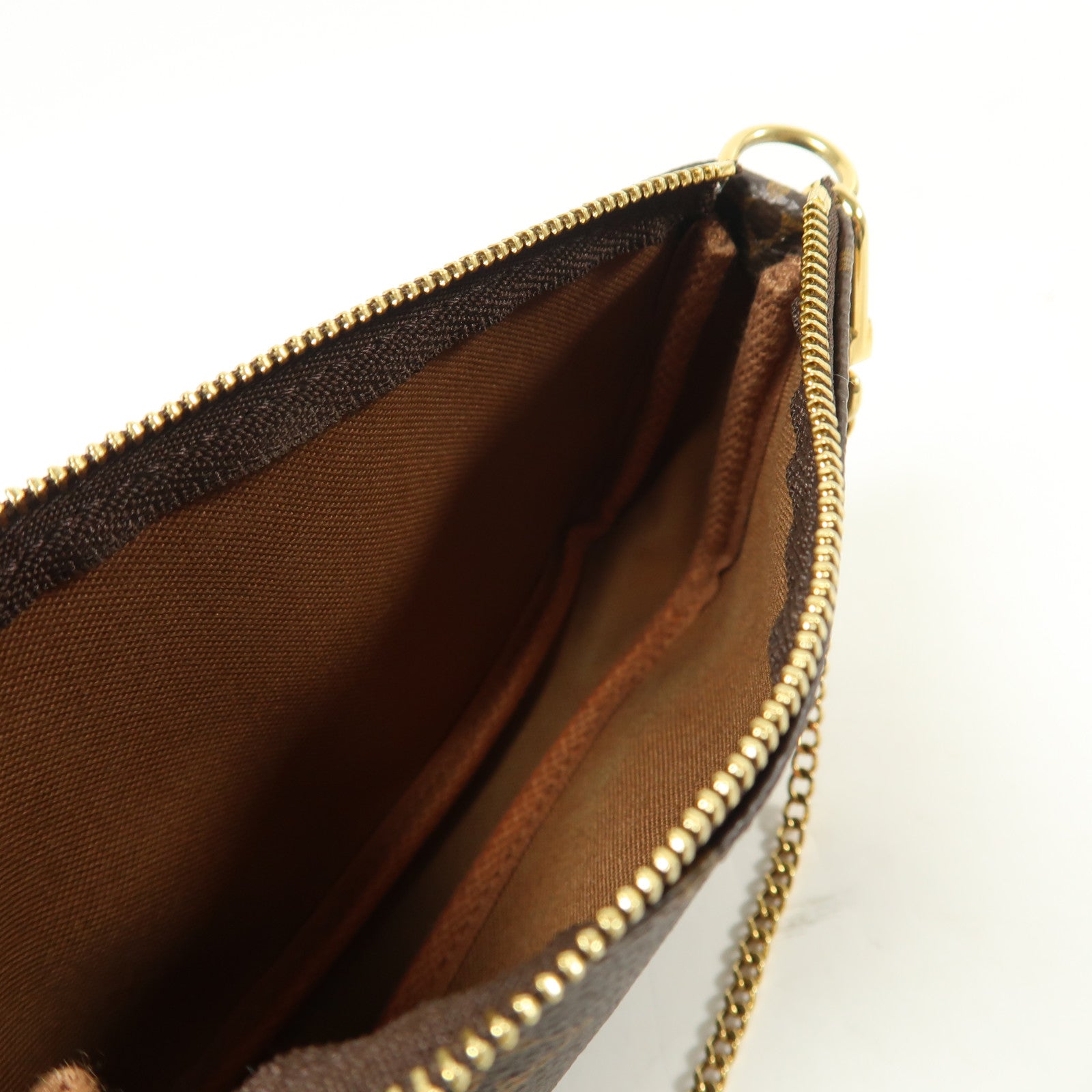 LOUIS VUITTON Monogram Mini Pochette Accessoires金扣手挽袋棕色