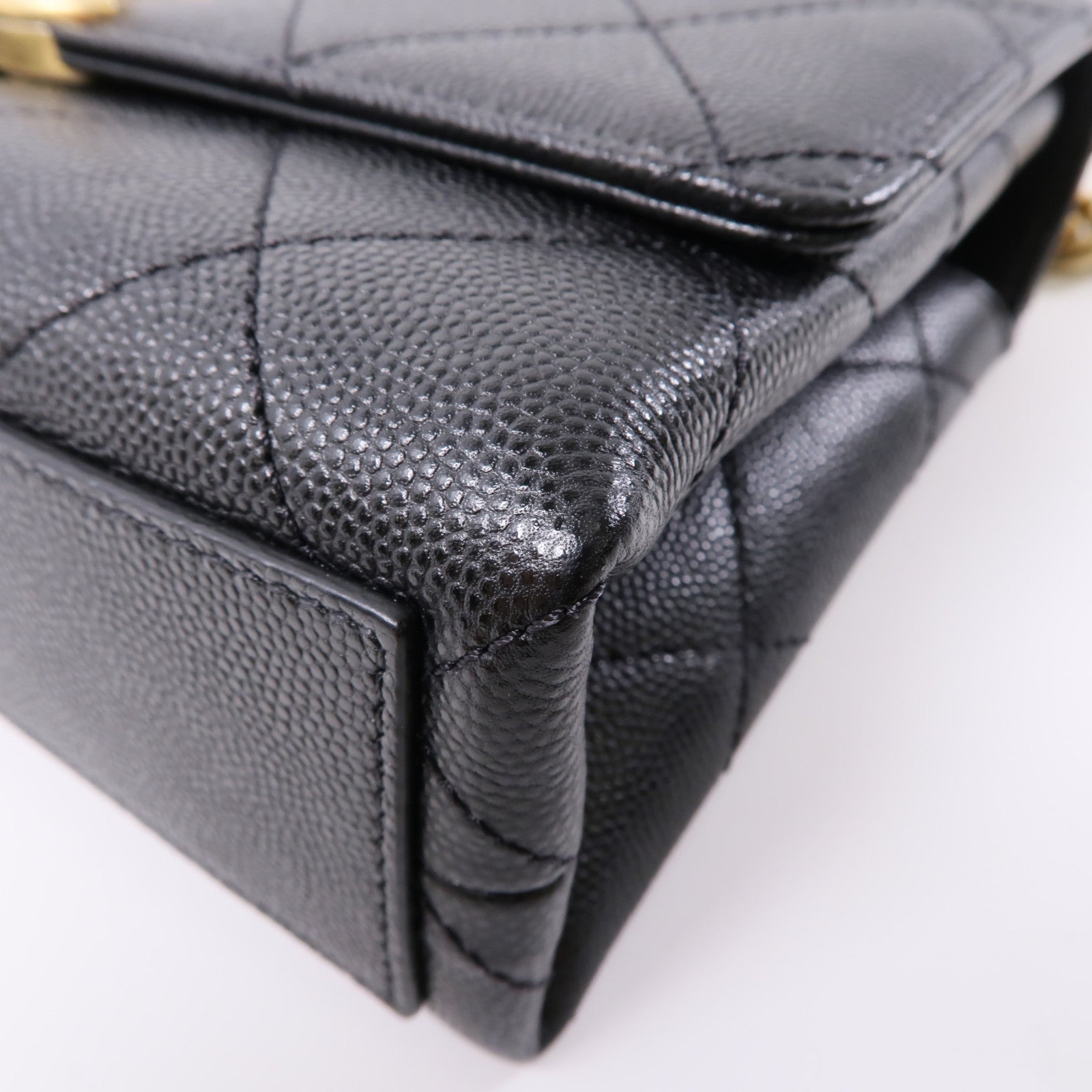CHANEL 牛皮皮革Chain Shoulder金扣鏈帶手挽肩背兩用袋黑色