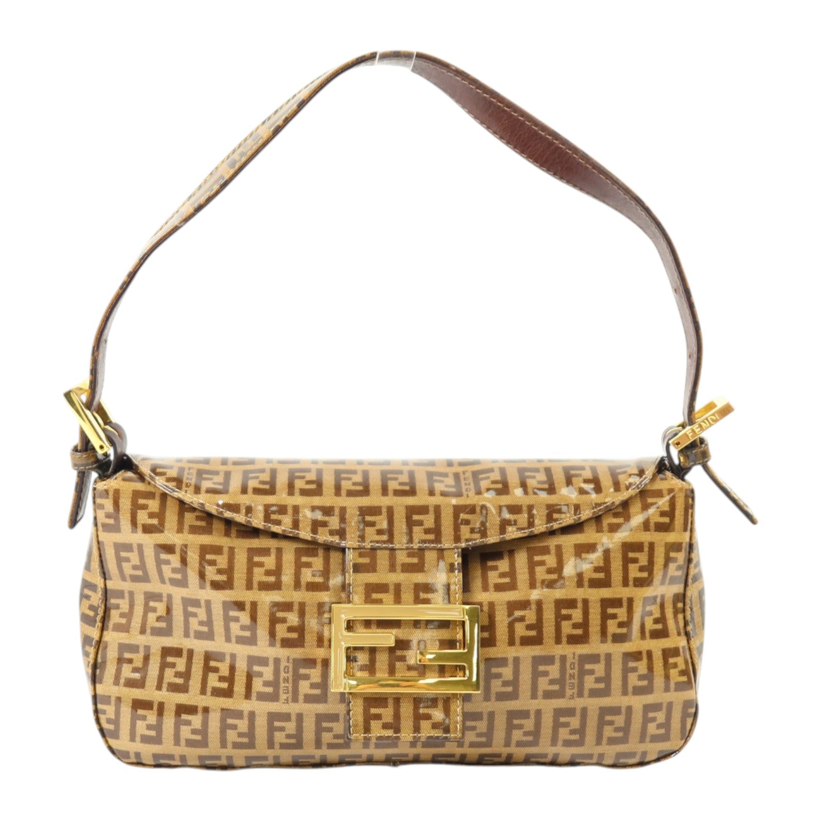 FENDI 塗層帆布Zucchino Double Flap Baguette金扣手挽肩背兩用袋