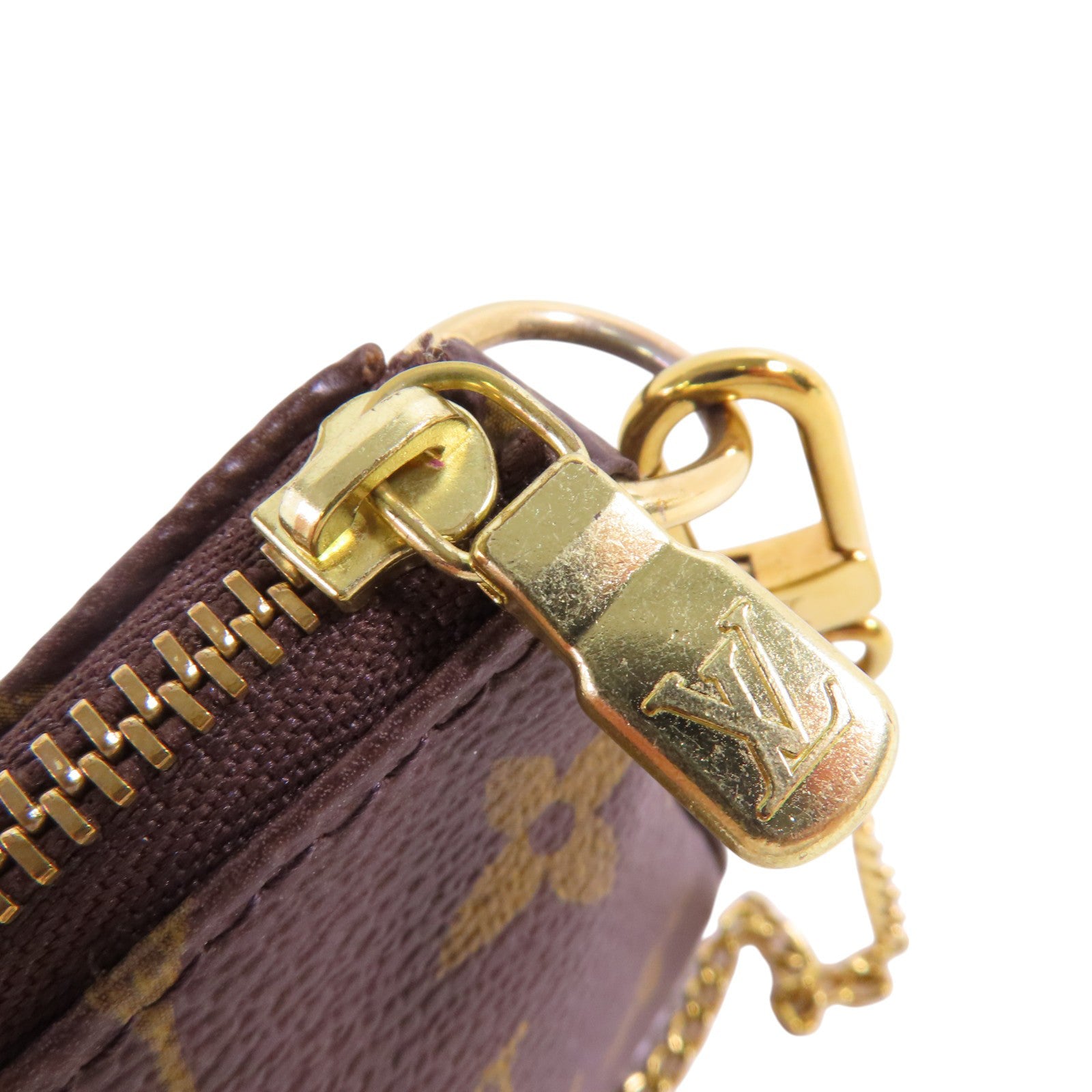 LOUIS VUITTON Monogram Mini Pochette金扣鏈帶手拿包