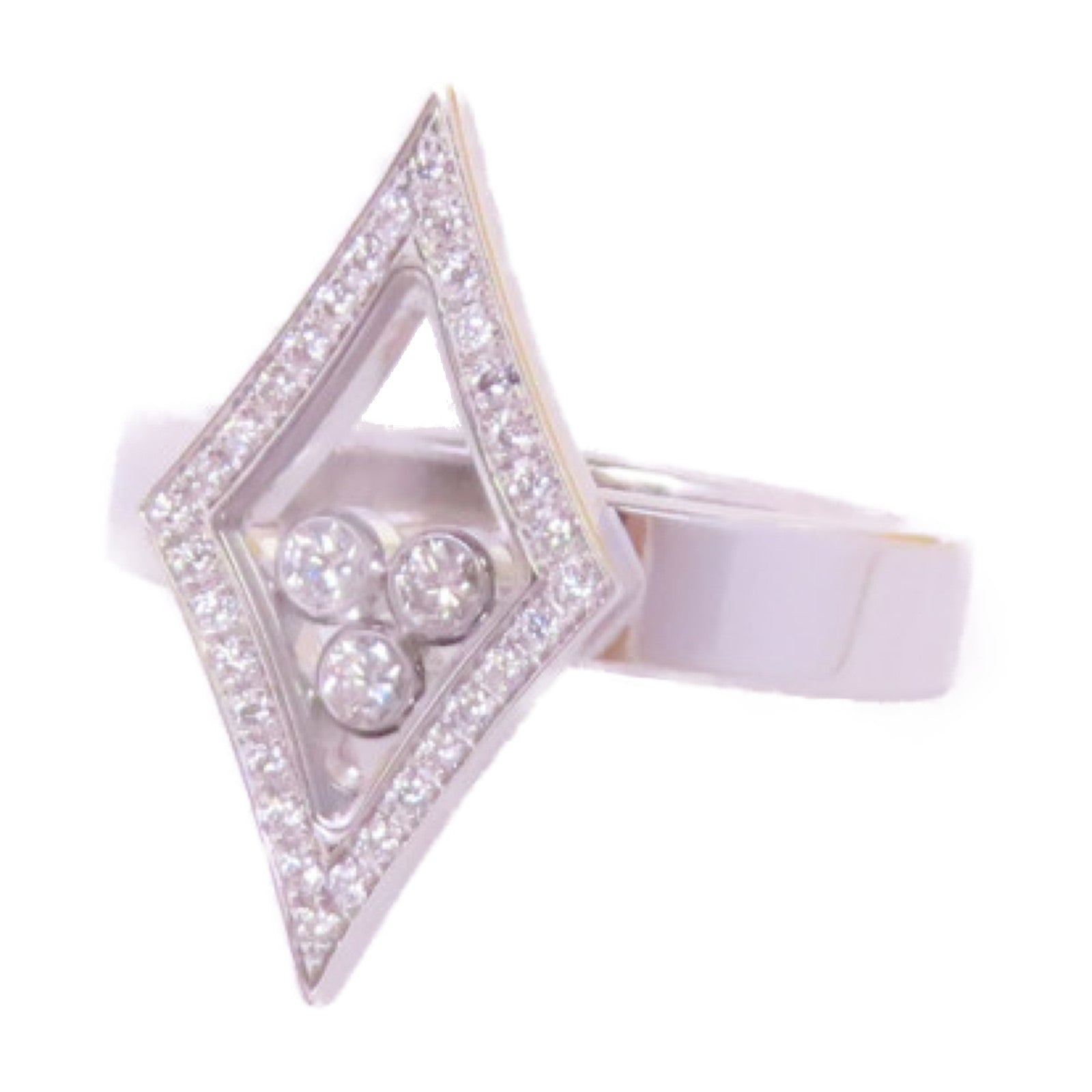 Chopard 18K白金/0.13ct/0.17ct鑽石Happy Diamond Square Ring戒指US#5.5