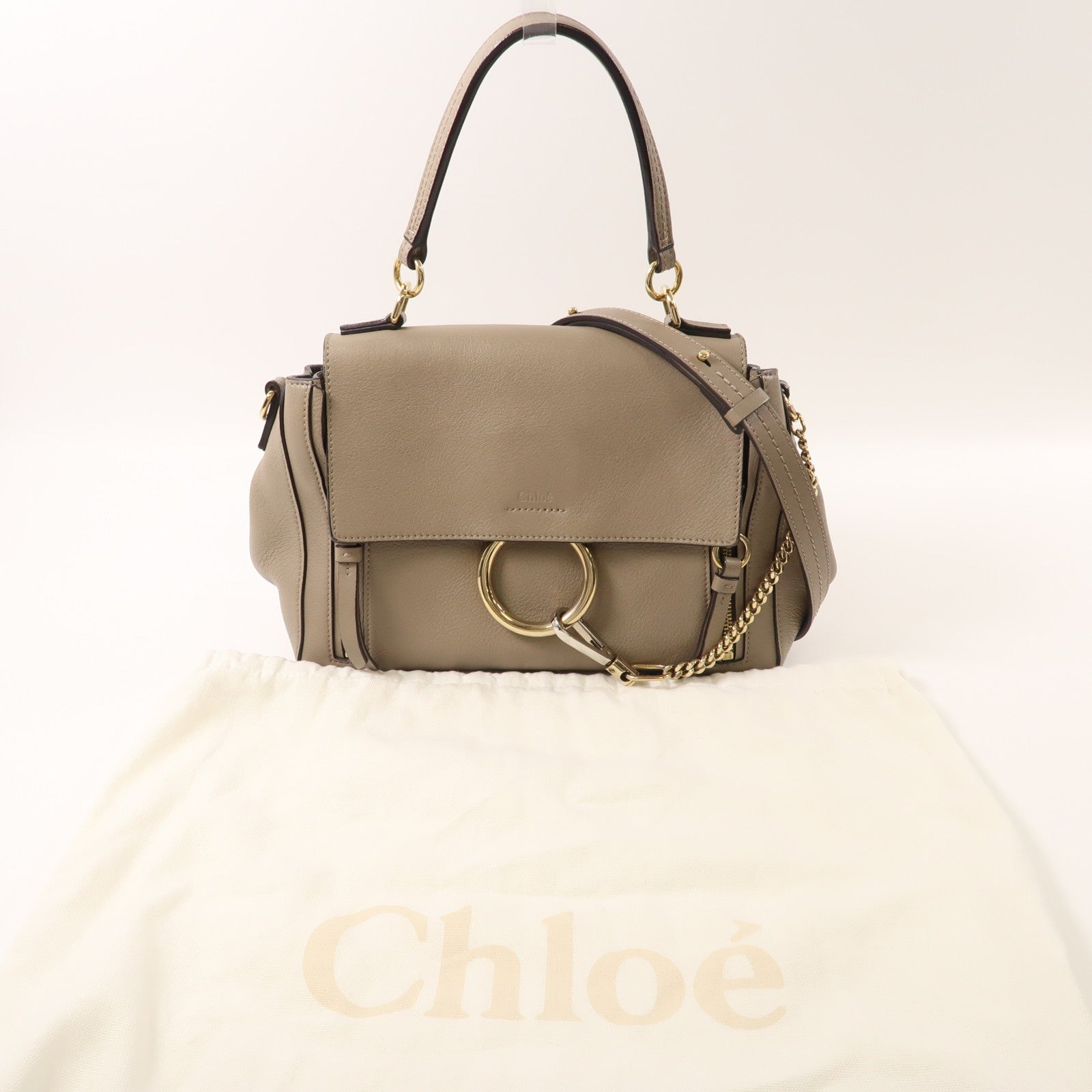 Chloe 牛皮皮革Faye Bag金扣手挽肩背兩用袋灰色