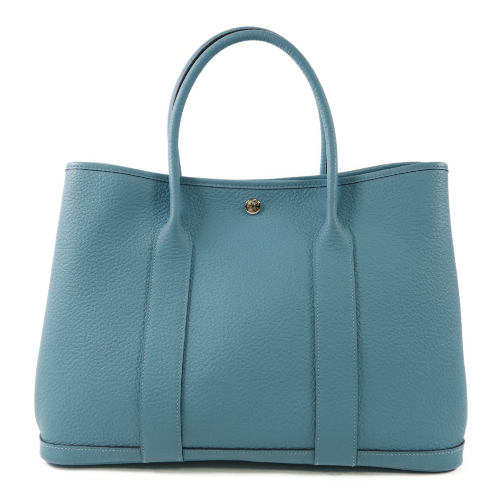 HERMES 【激減優惠】Country皮革Garden Party PM銀扣手挽袋P3 Bleu Du Nord