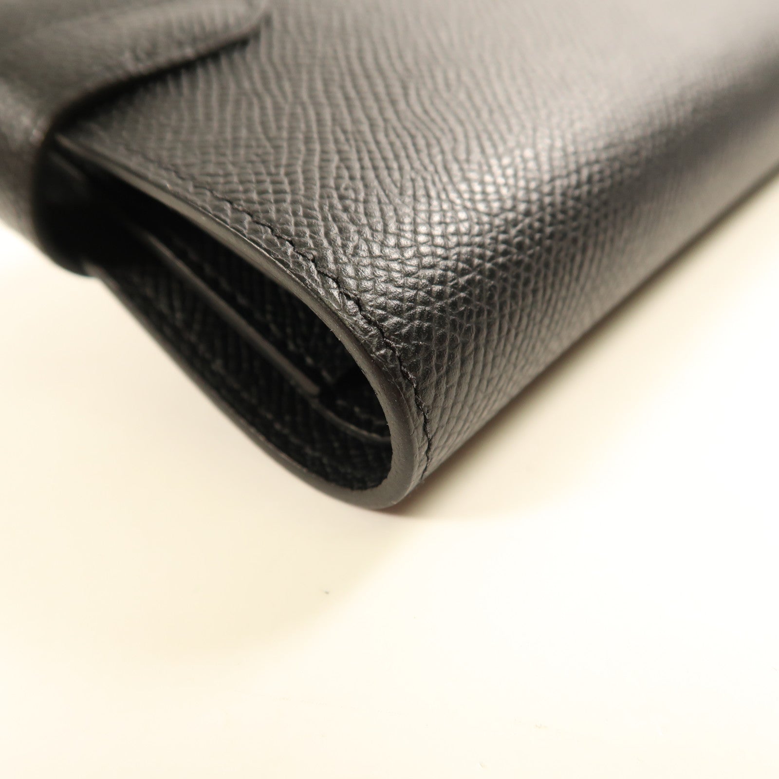 HERMES Epsom皮革Kelly Wallet Compact金扣長錢包Noir