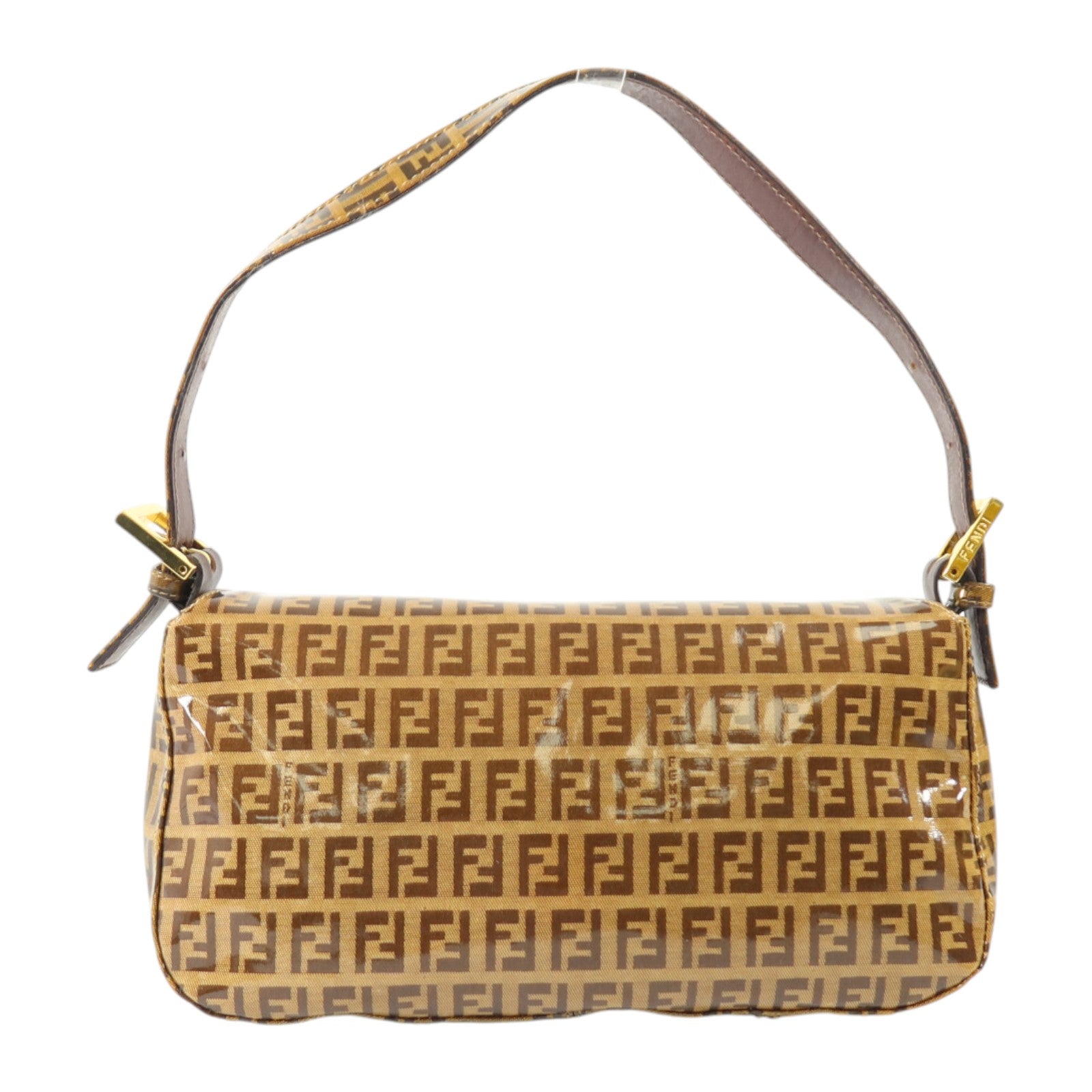 FENDI 塗層帆布Zucchino Double Flap Baguette金扣手挽肩背兩用袋