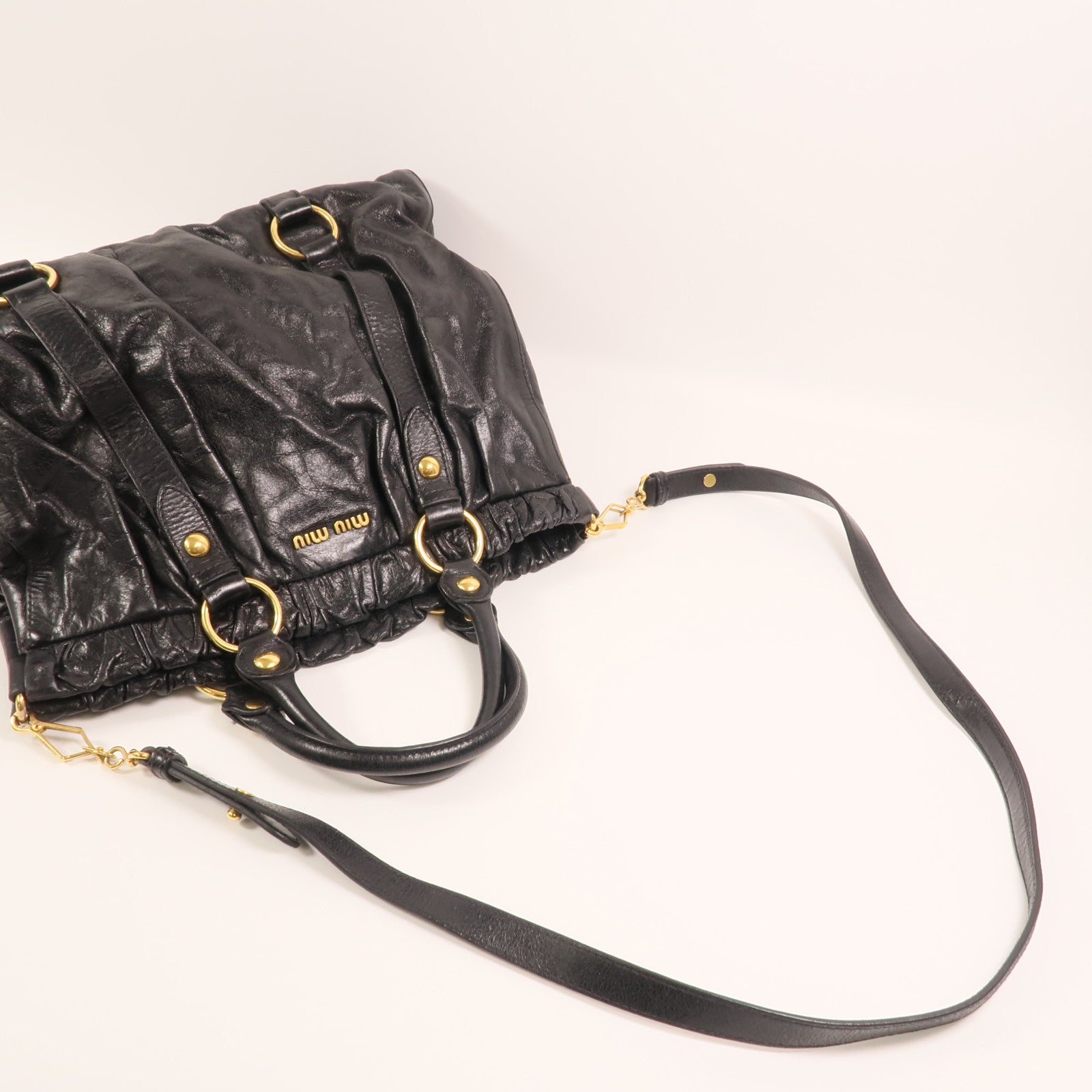 Miu Miu 牛皮皮革2 Way Shoulder金扣手挽肩背兩用袋