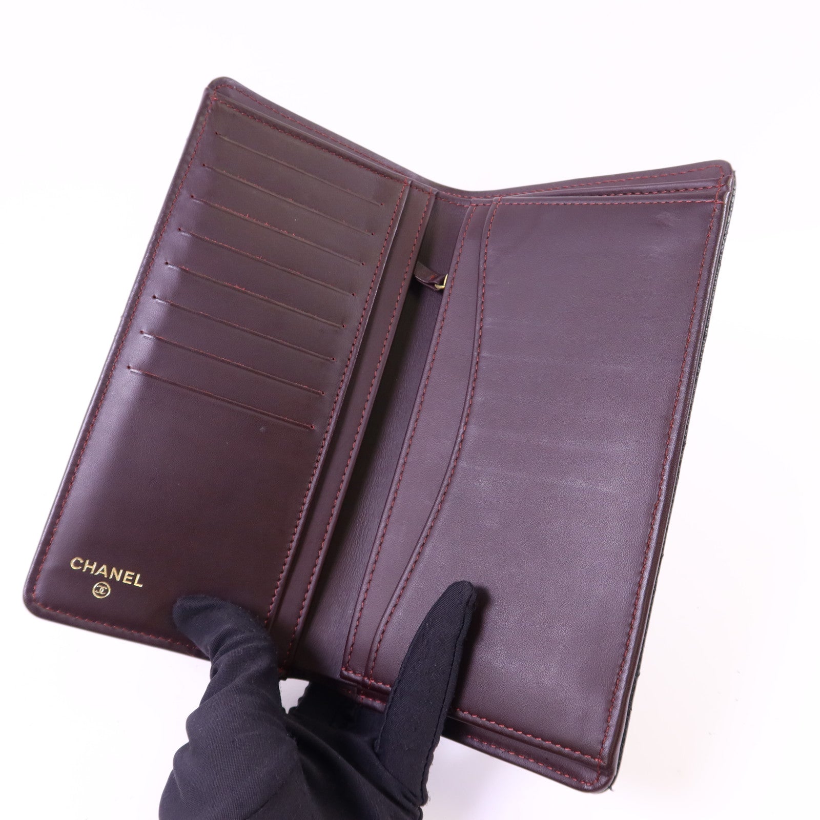 CHANEL 牛皮皮革Bifold Long Wallet金扣長錢包