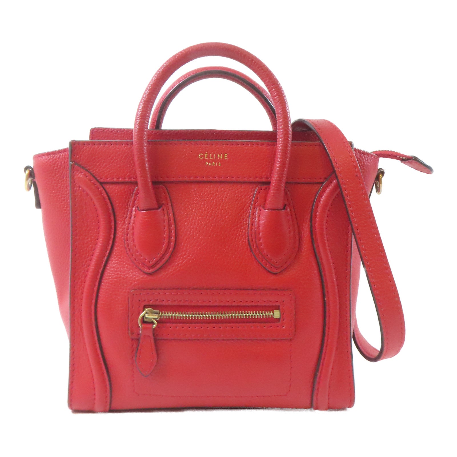 CELINE 牛皮皮革Luggage金扣手挽肩背兩用袋紅色