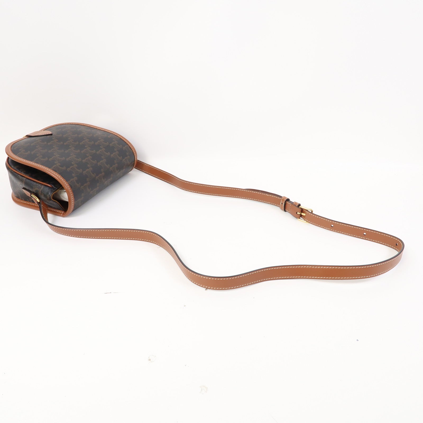 CELINE 塗層帆布Shoulder Bag金扣肩背袋啡色