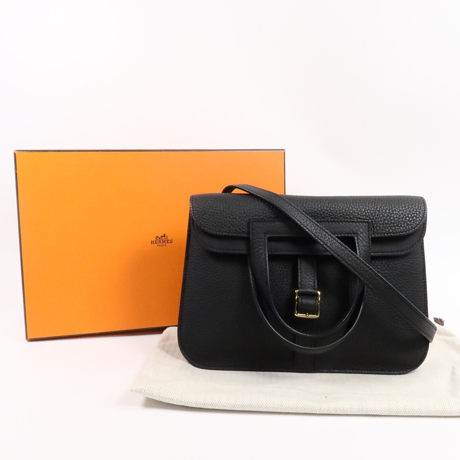 HERMES Clemence皮革Halzan 25手挽肩背兩用袋Noir