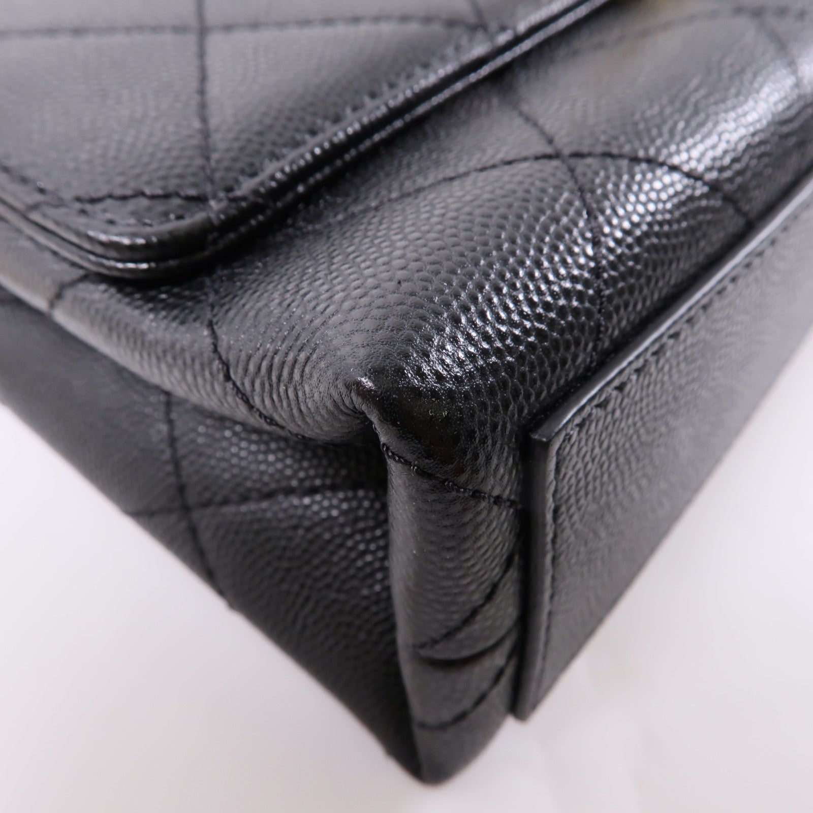 CHANEL 牛皮皮革Chain Shoulder金扣鏈帶手挽肩背兩用袋黑色