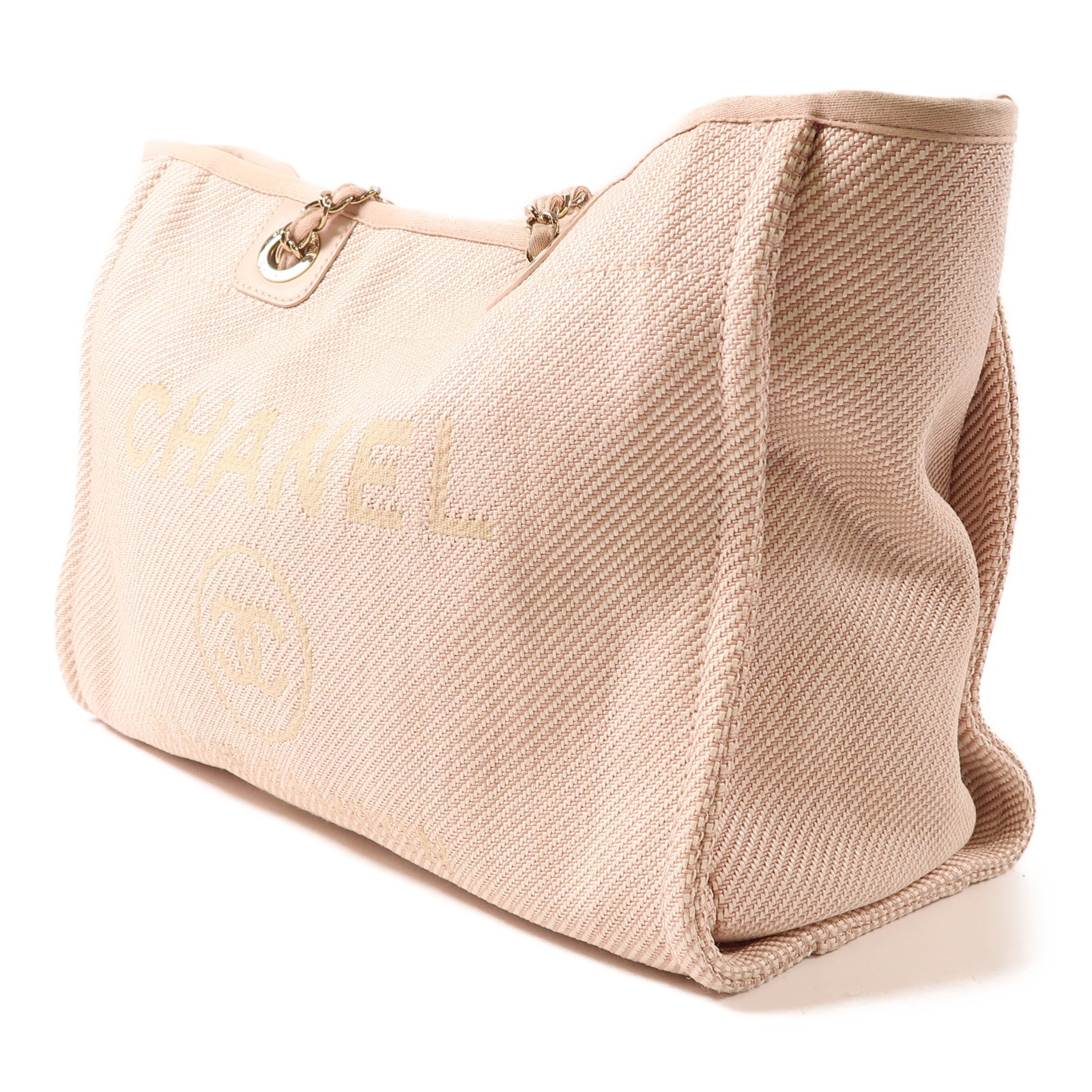 CHANEL 帆布Deauville Tote Bag金扣肩背袋粉紅色