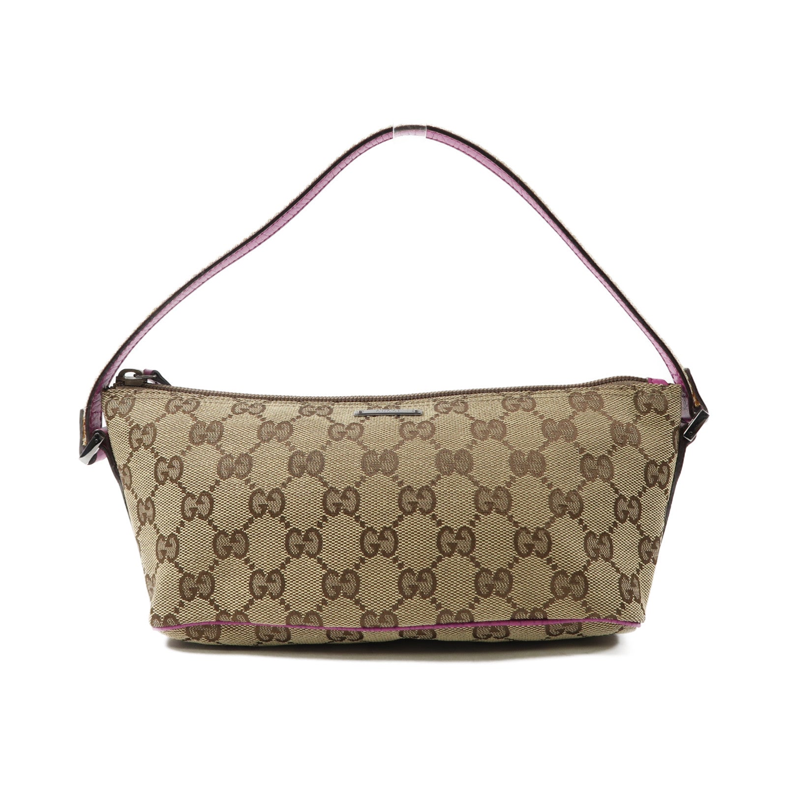 GUCCI 帆布Pouch銀扣手挽袋啡色/紫色