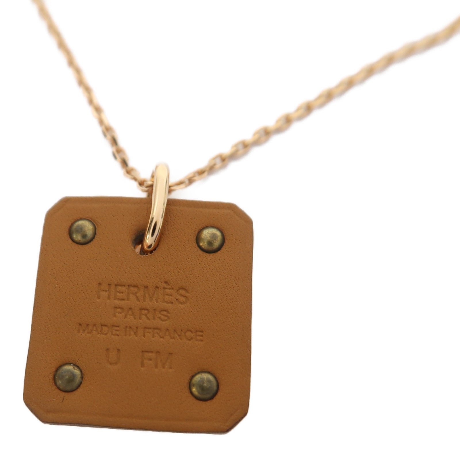 HERMES Swift皮革/金屬As De Coeur Pendant項鍊金色
