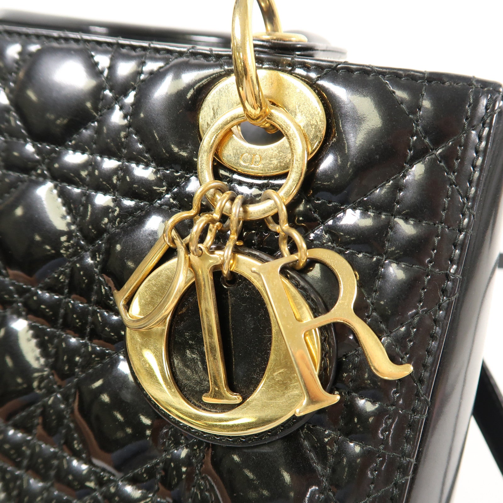 Dior 漆皮皮革Lady Dior Medium金扣手挽肩背兩用袋