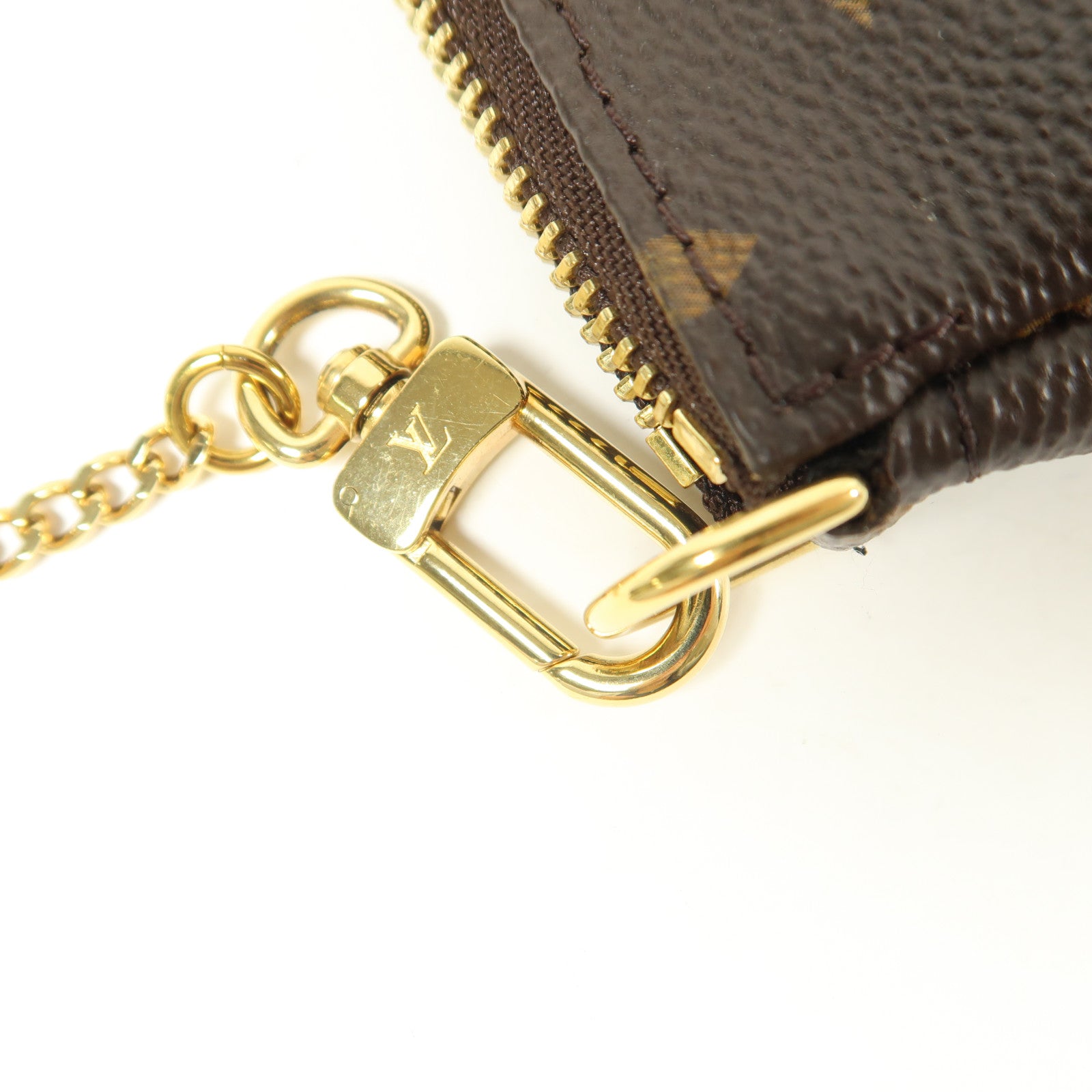 LOUIS VUITTON Monogram Mini Pochette Accessoires金扣手挽袋棕色