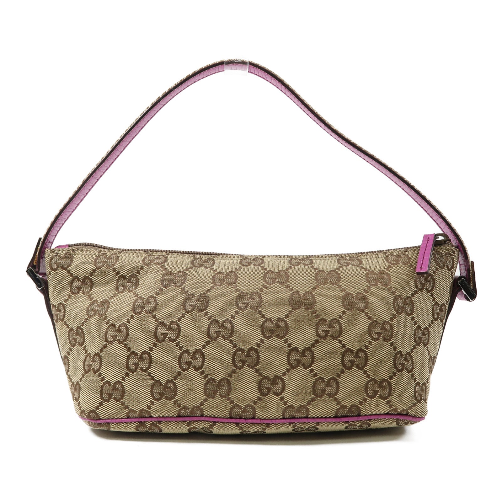 GUCCI 帆布Pouch銀扣手挽袋啡色/紫色