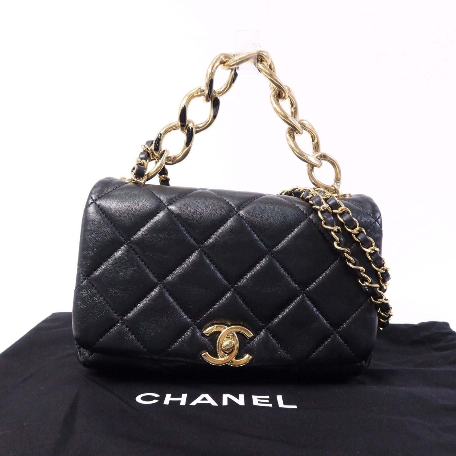 CHANEL 羊皮皮革2 Way Shoulder Bag金扣鏈帶手挽肩背兩用袋