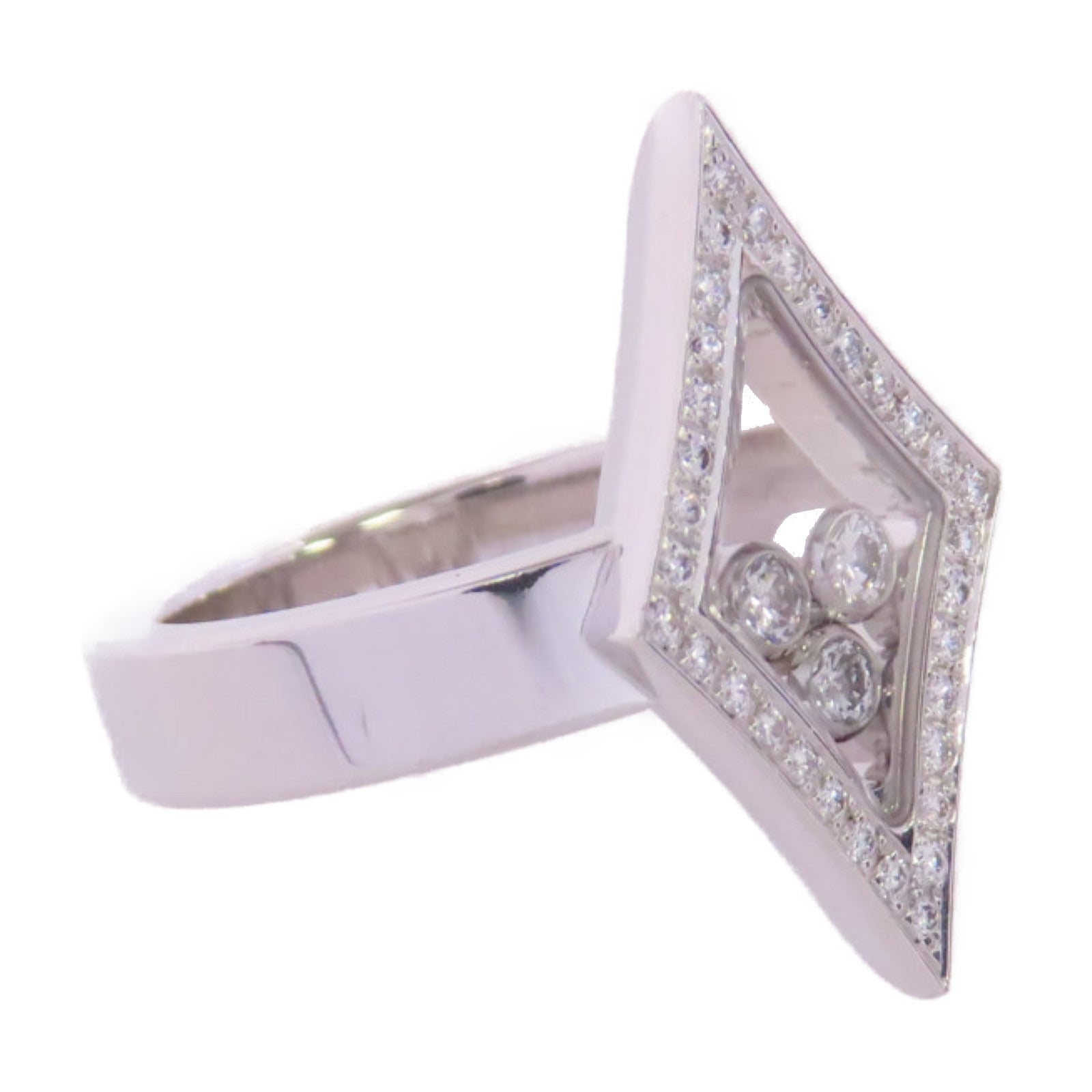 Chopard 18K白金/0.13ct/0.17ct鑽石Happy Diamond Square Ring戒指US#5.5