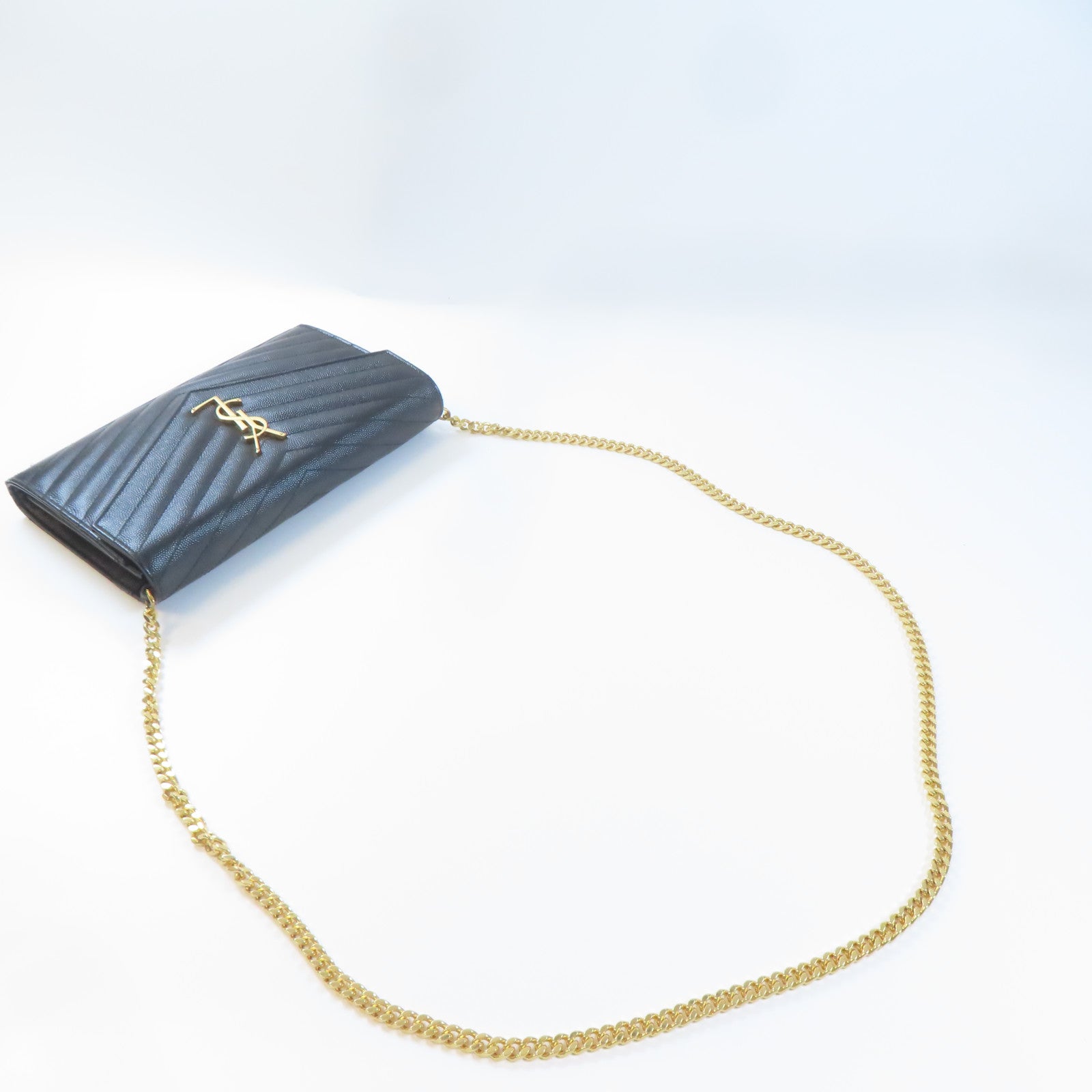 SAINT LAURENT 牛皮皮革Chain Shoulder Bag金扣鏈帶肩背袋黑色