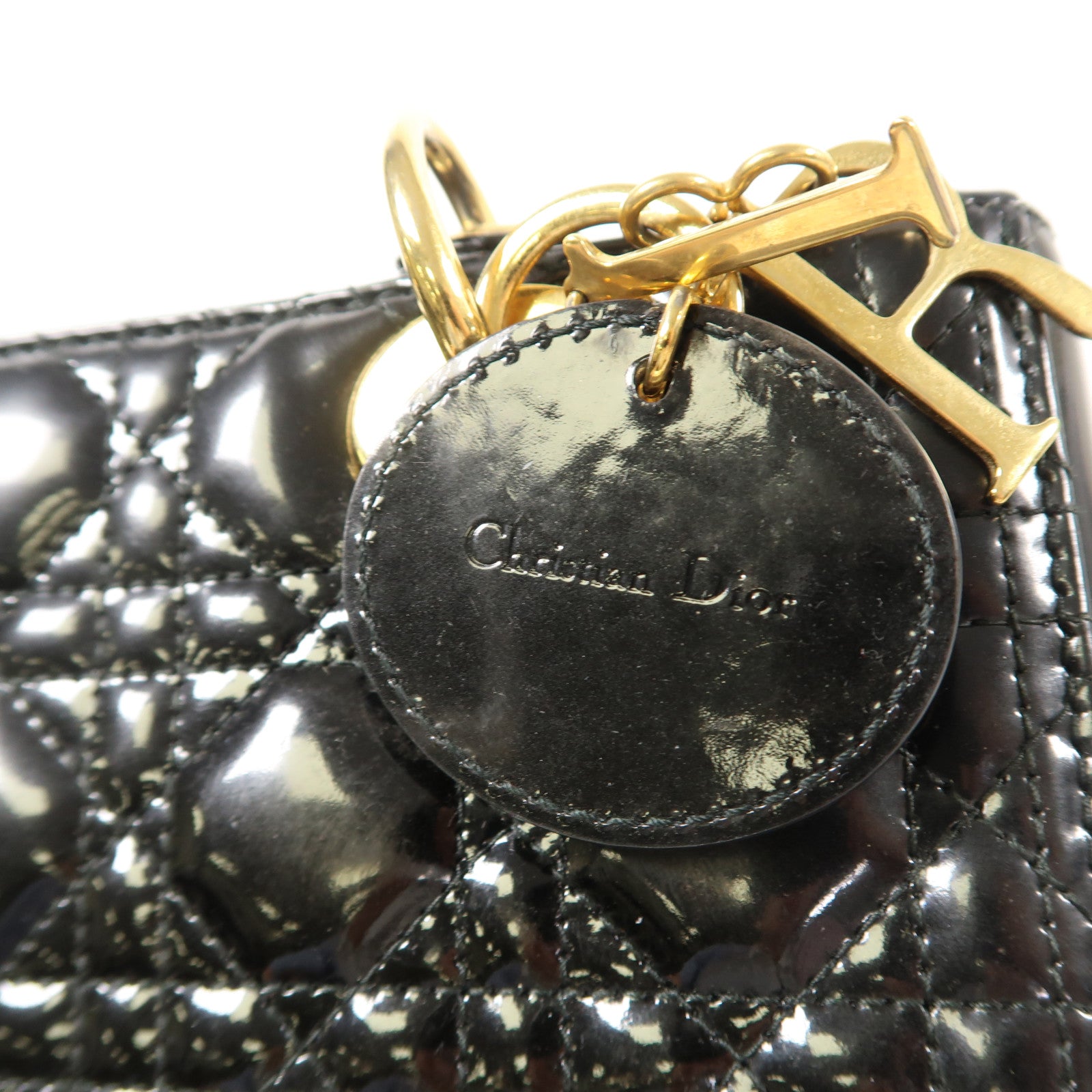 Dior 漆皮皮革Lady Dior Medium金扣手挽肩背兩用袋