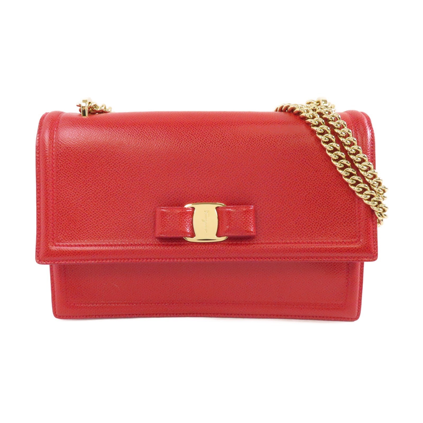 Salvatore Ferragamo 牛皮皮革Chain Shoulder Bag金扣鏈帶肩背袋紅色