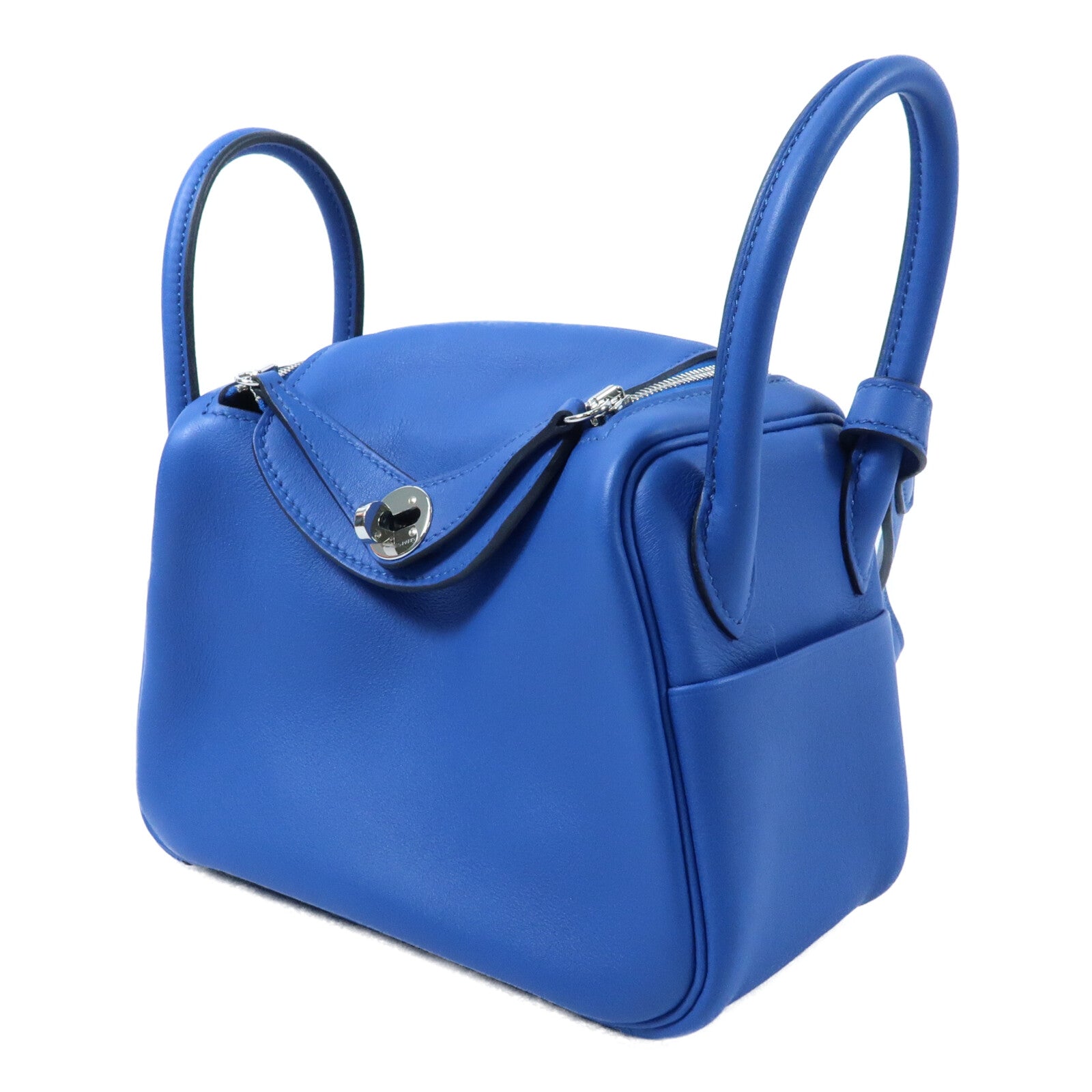 HERMES Swift皮革Mini Lindy銀扣手挽肩背兩用袋Bleu Royal/Bleu Saphir