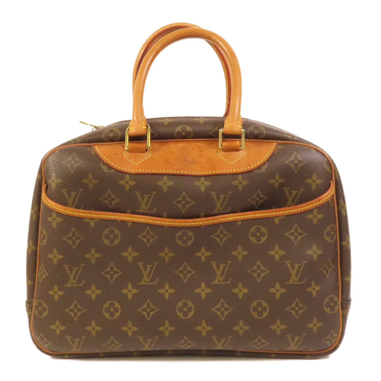 LOUIS VUITTON Monogram Deauville金扣手挽袋棕色