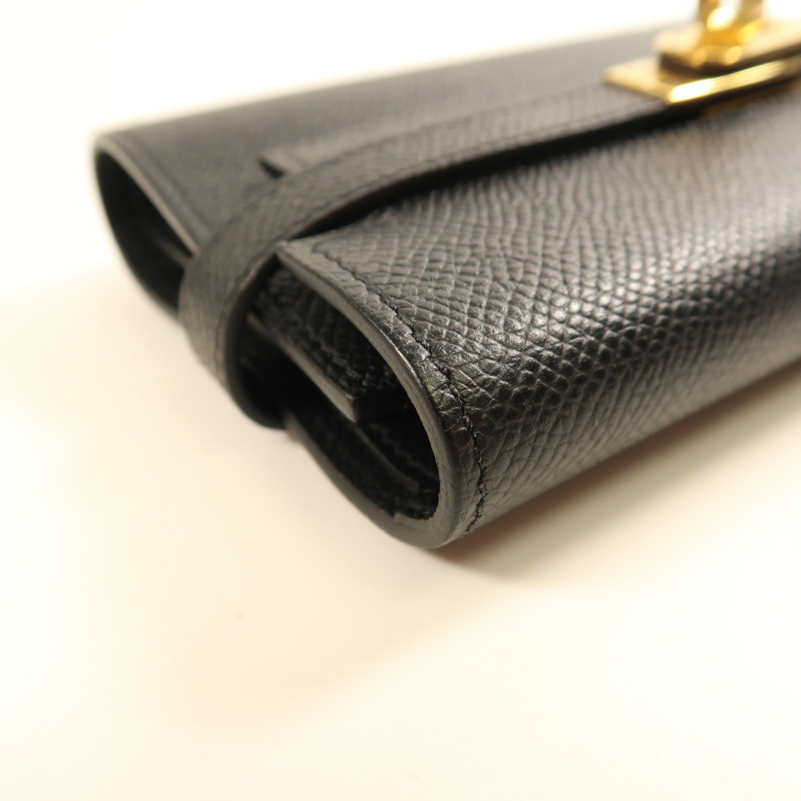 HERMES Epsom皮革Kelly Wallet Compact金扣長錢包Noir