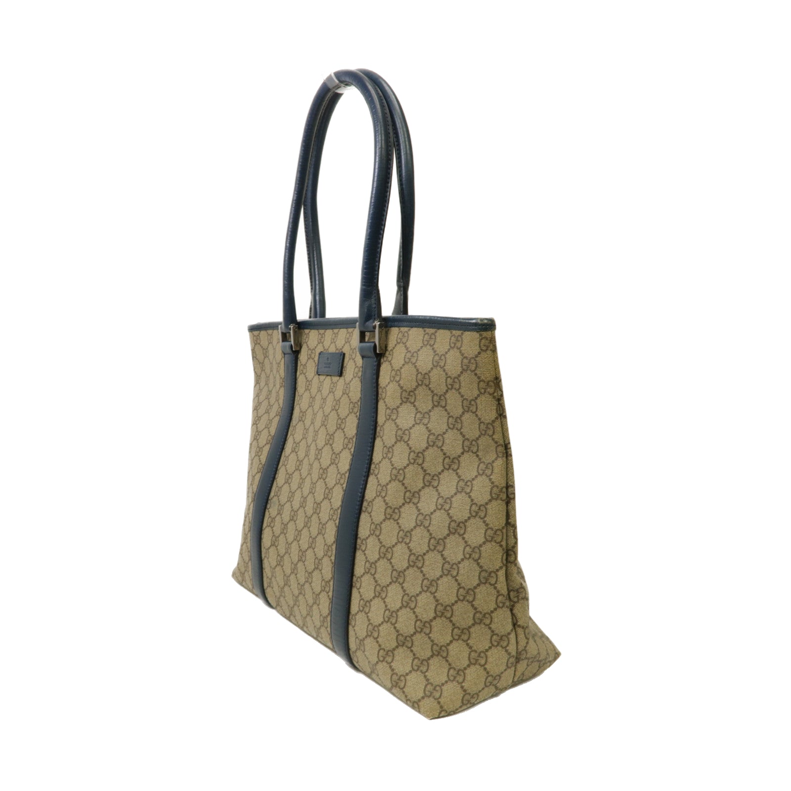 GUCCI 【激減優惠】塗層帆布Tote Bag銀扣手挽袋啡色/藍色