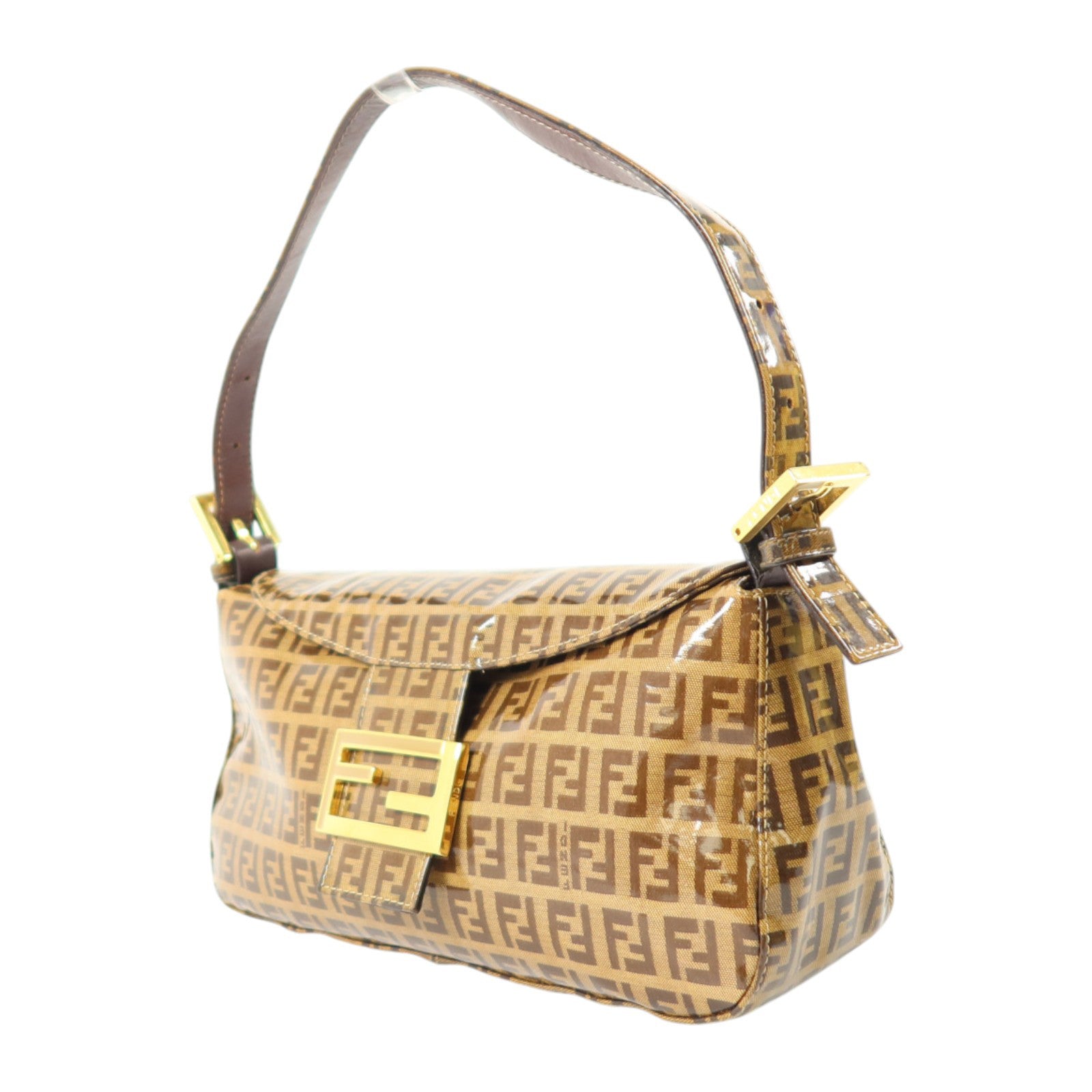 FENDI 塗層帆布Zucchino Double Flap Baguette金扣手挽肩背兩用袋