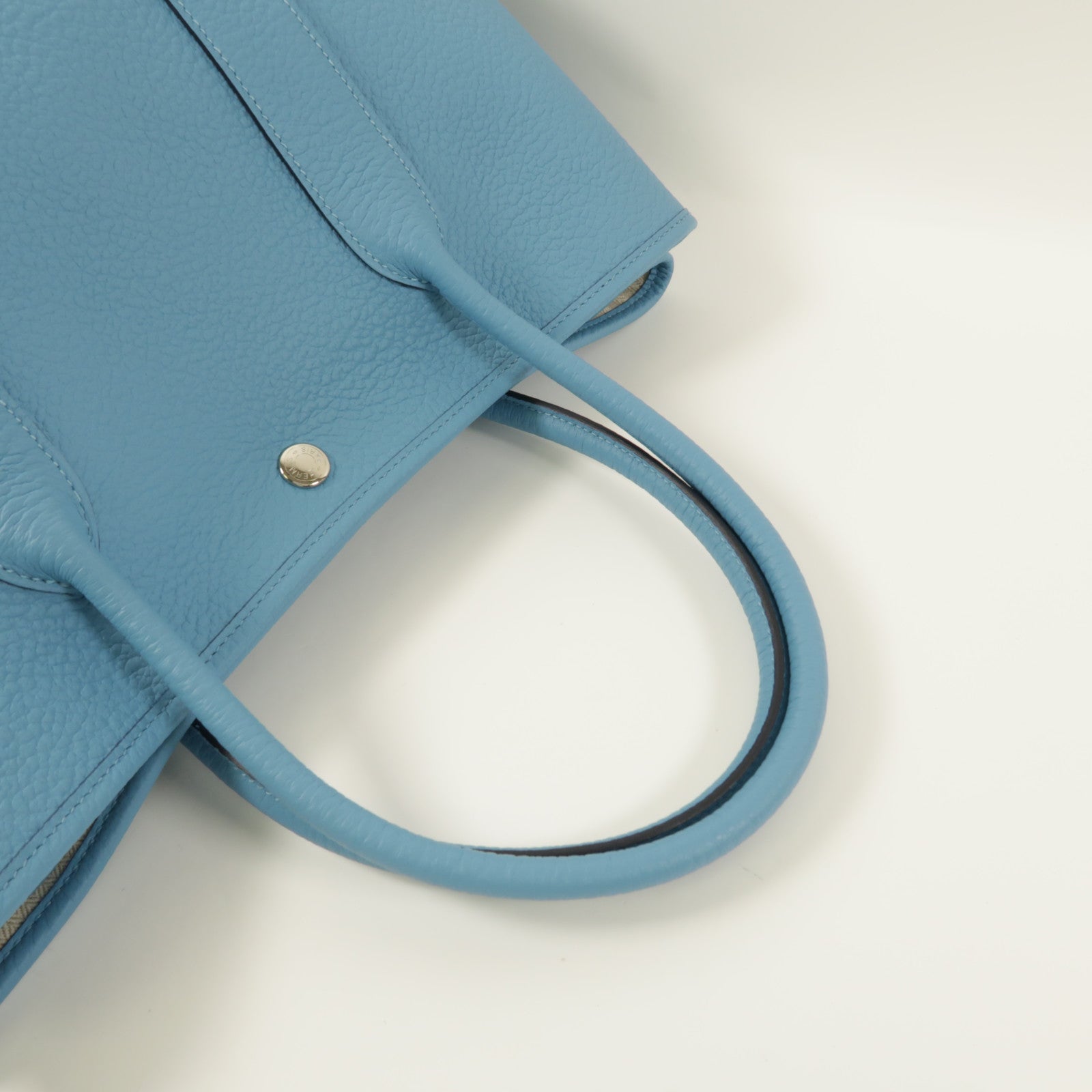 HERMES 【激減優惠】Country皮革Garden Party PM銀扣手挽袋P3 Bleu Du Nord