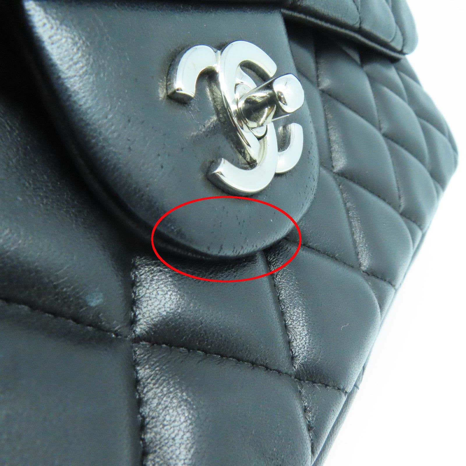 CHANEL 菱格牛皮皮革Chain Shoulder Bag银扣链带肩背袋黑色
