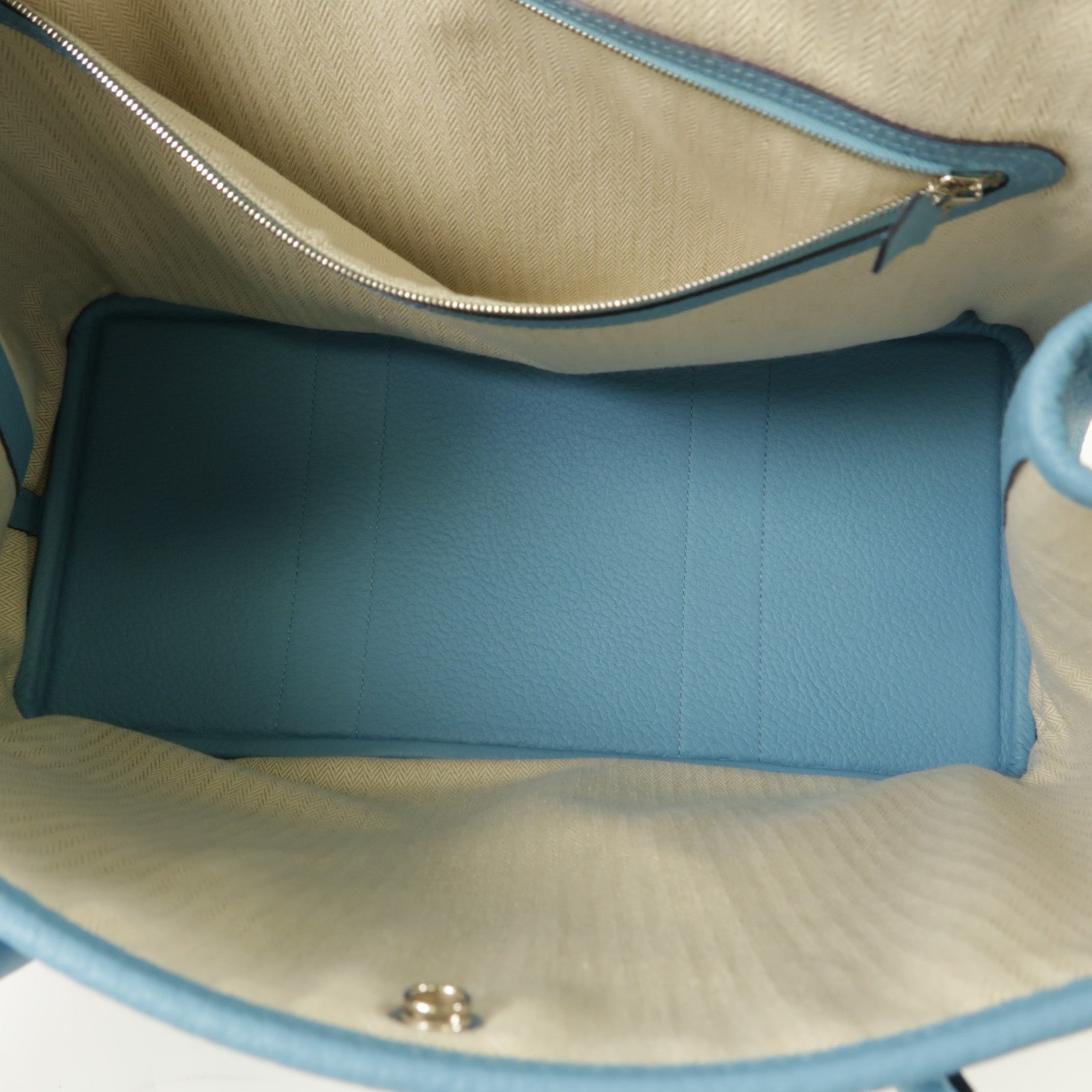 HERMES 【激減優惠】Country皮革Garden Party PM銀扣手挽袋P3 Bleu Du Nord
