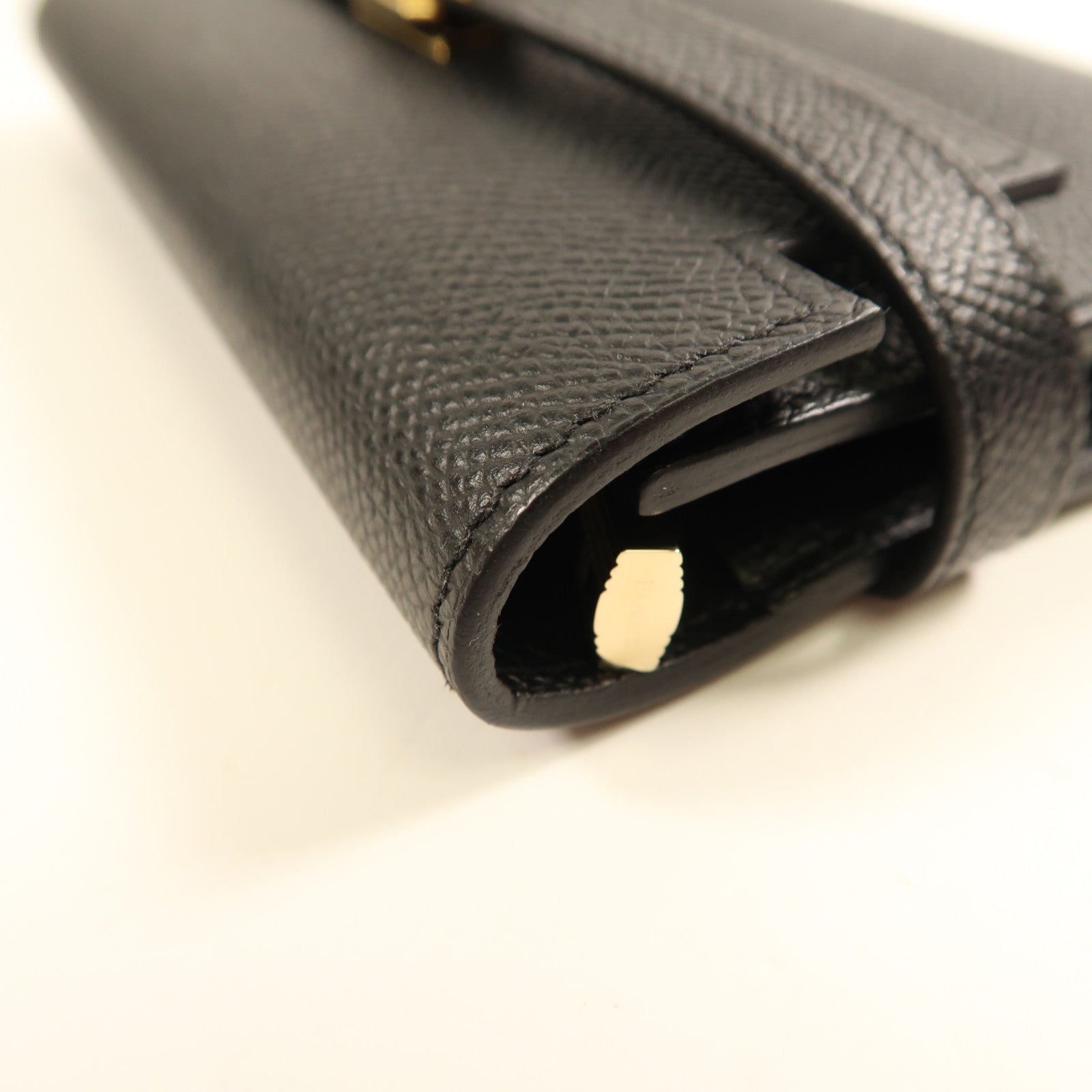 HERMES Epsom皮革Kelly Wallet Compact金扣長錢包Noir