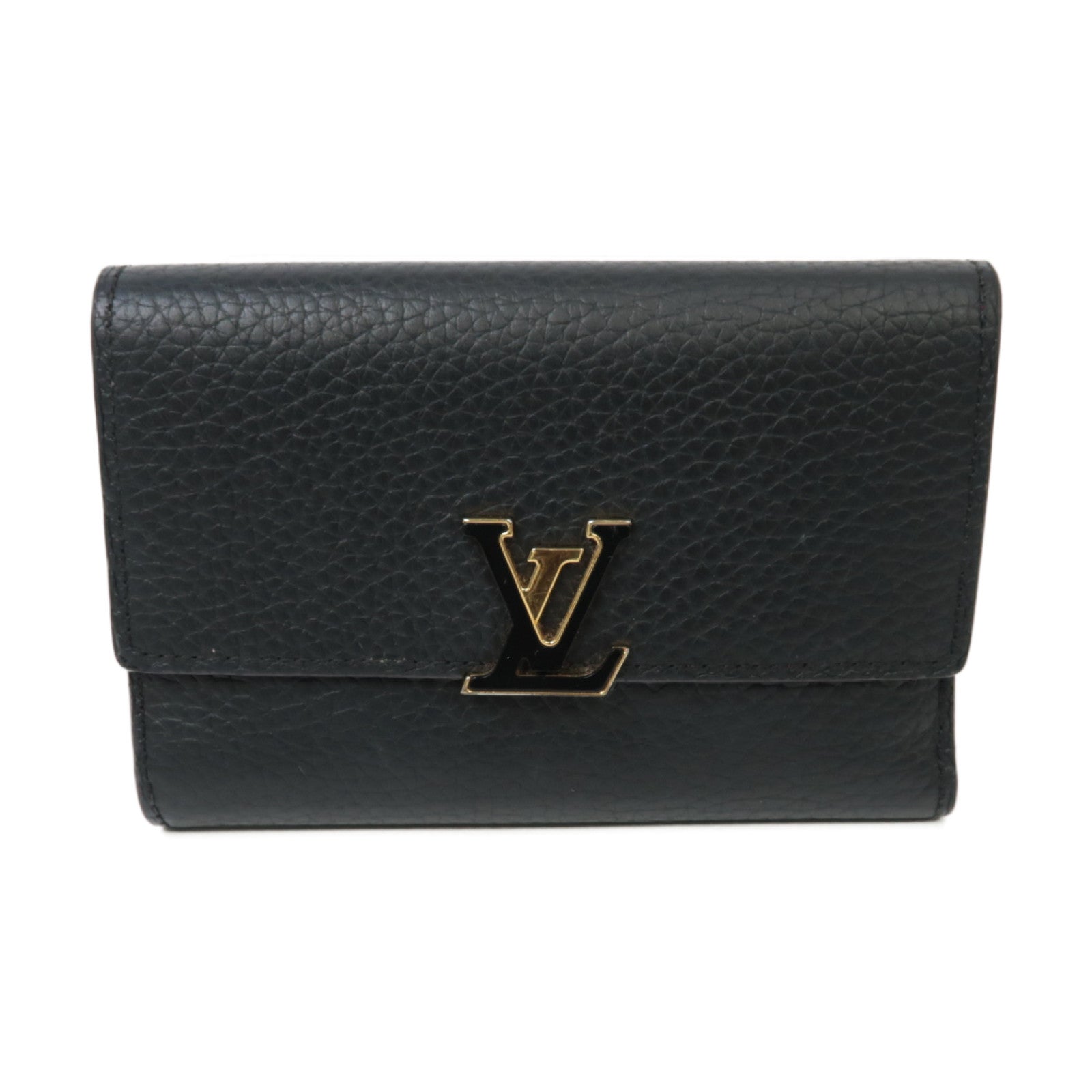 LOUIS VUITTON 【激減優惠】牛皮皮革Capucines Compact Wallet金扣錢包黒色