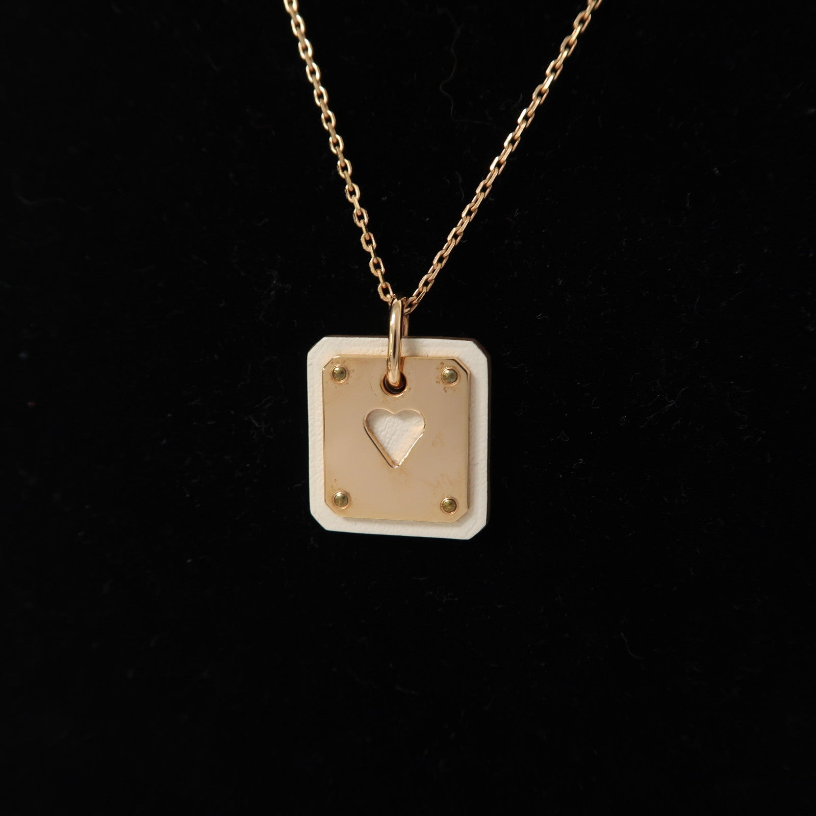 HERMES Swift皮革/金屬As De Coeur Pendant項鍊金色