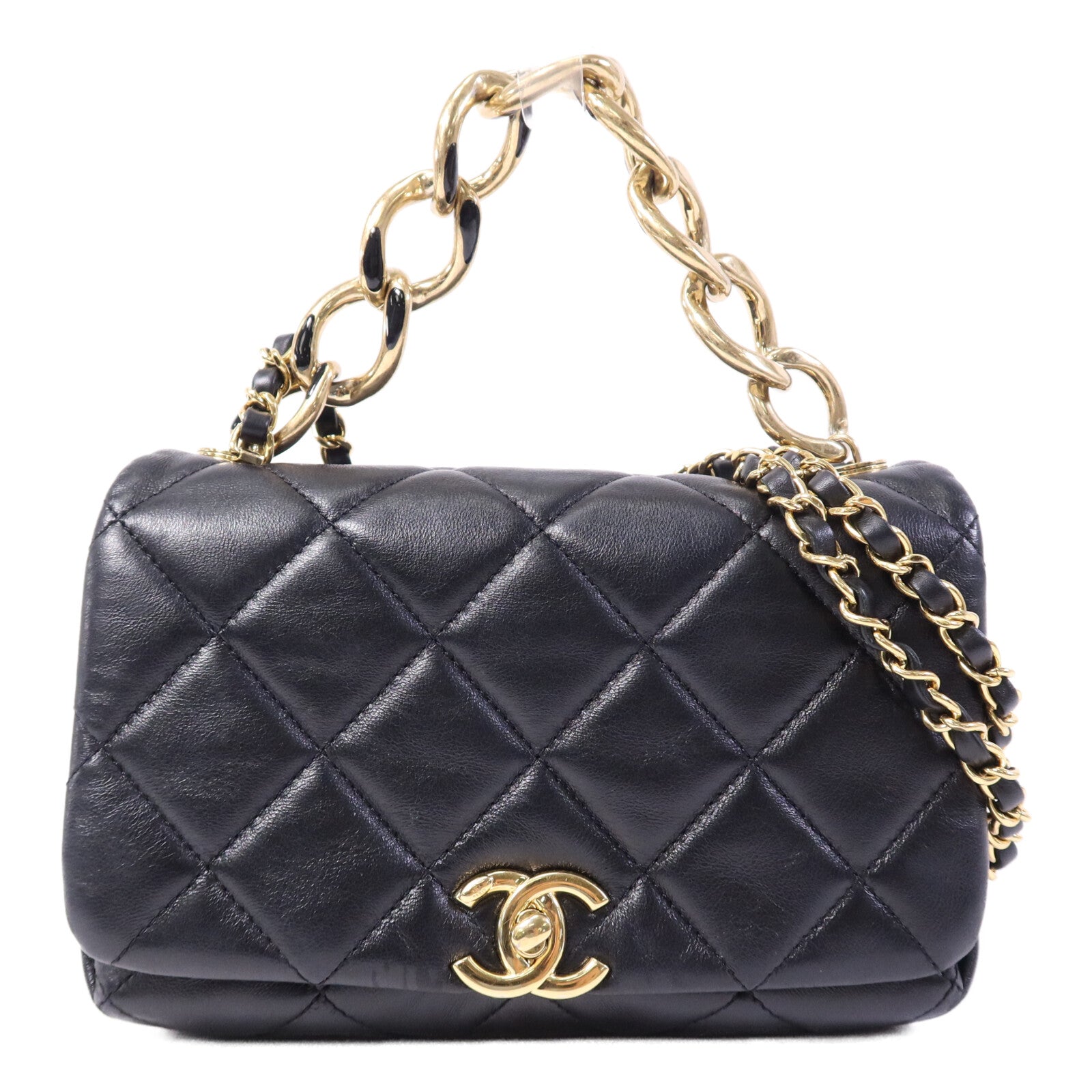 CHANEL 羊皮皮革2 Way Shoulder Bag金扣鏈帶手挽肩背兩用袋