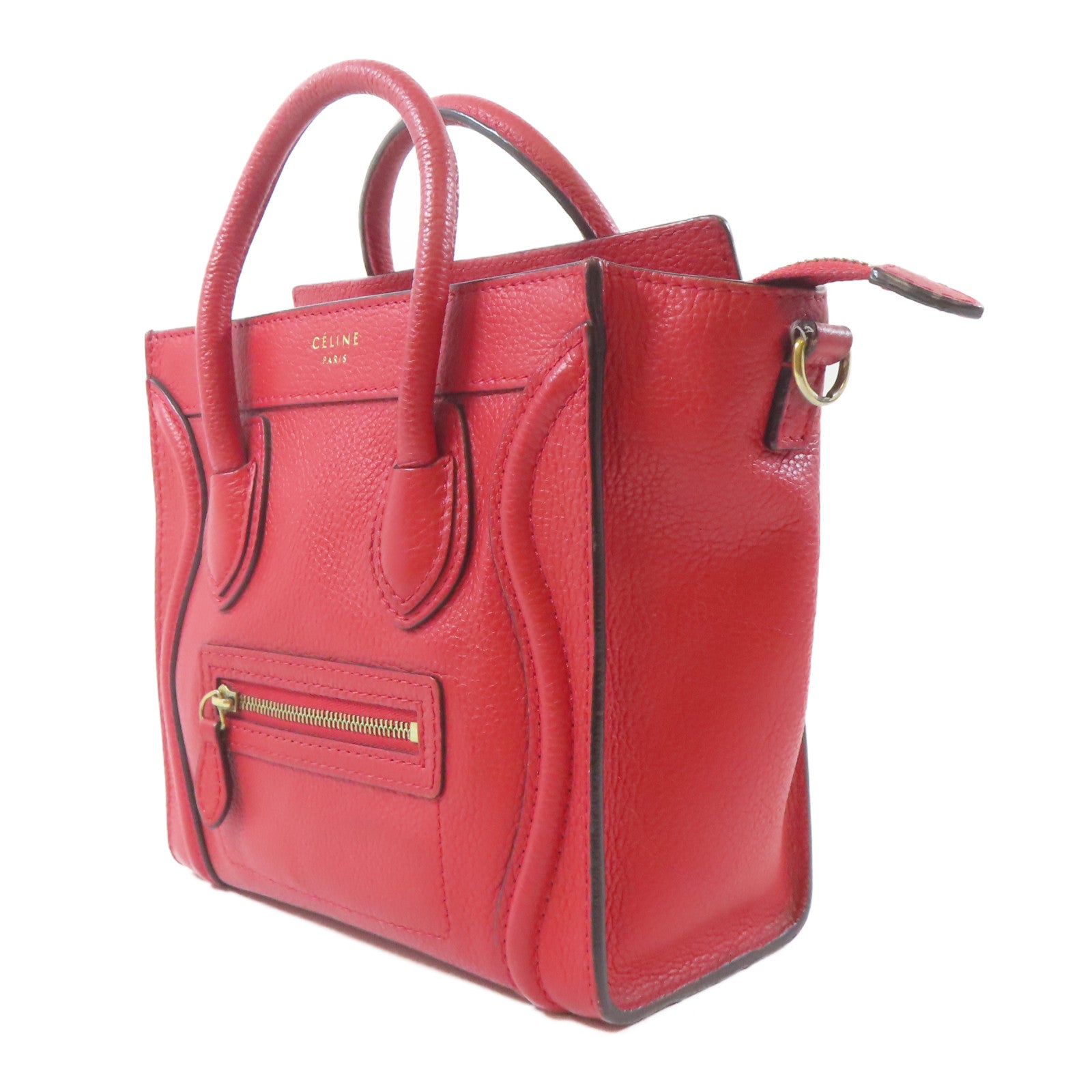 CELINE 牛皮皮革Luggage金扣手挽肩背兩用袋紅色