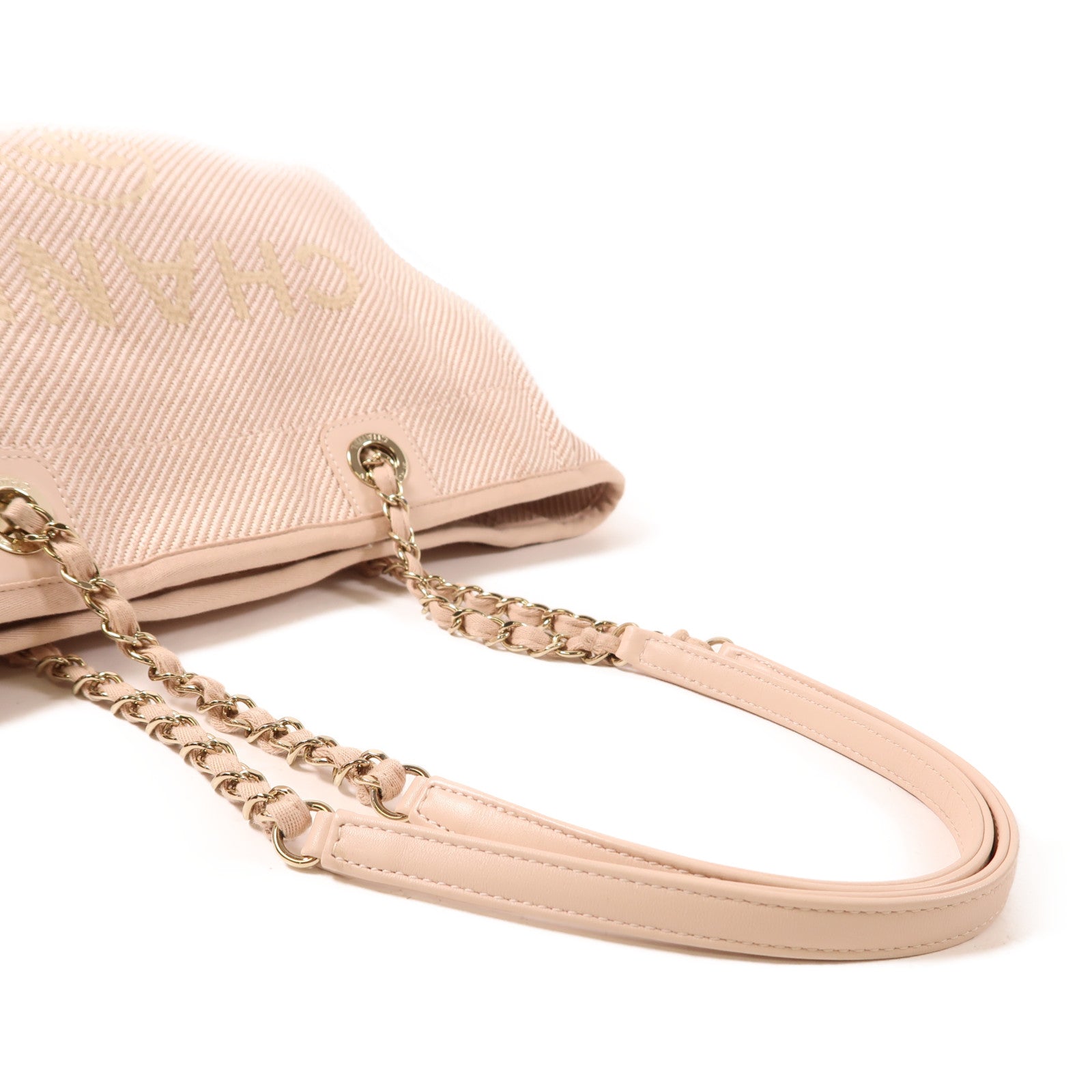 CHANEL 帆布Deauville Tote Bag金扣肩背袋粉紅色