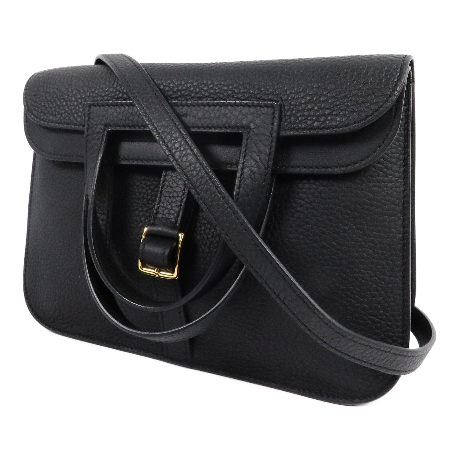 HERMES Clemence皮革Halzan 25手挽肩背兩用袋Noir