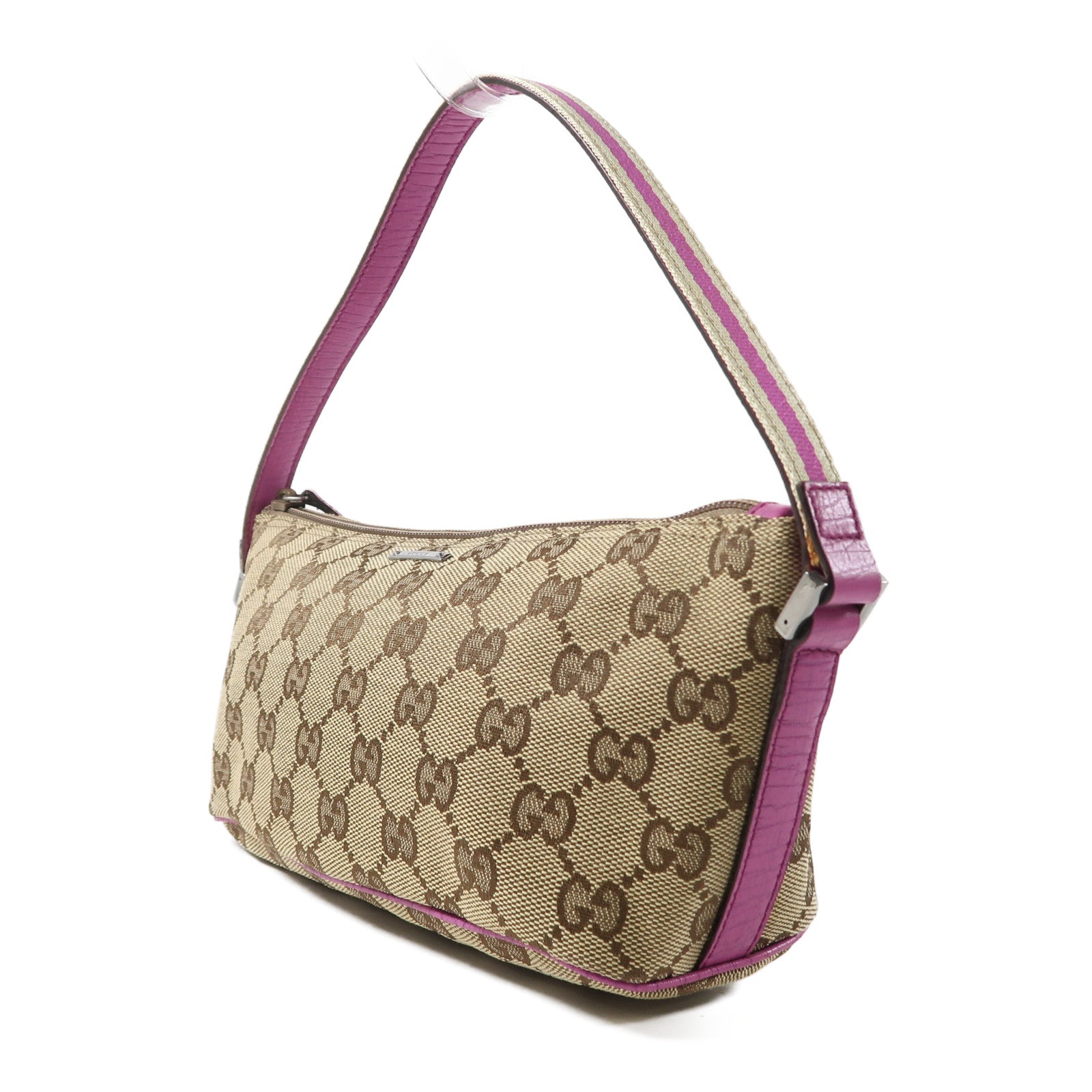 GUCCI 帆布Pouch銀扣手挽袋啡色/紫色