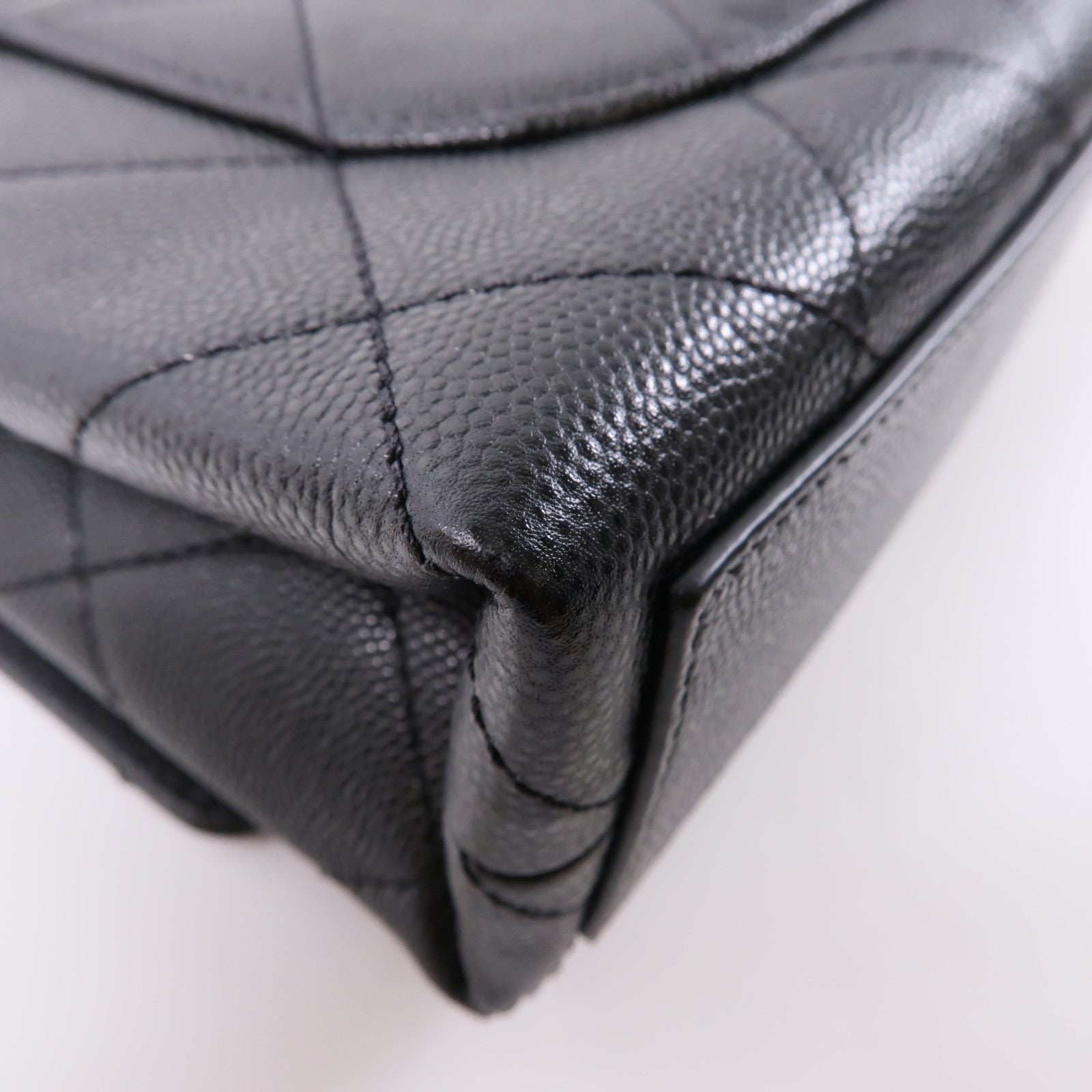 CHANEL 牛皮皮革Chain Shoulder金扣鏈帶手挽肩背兩用袋黑色