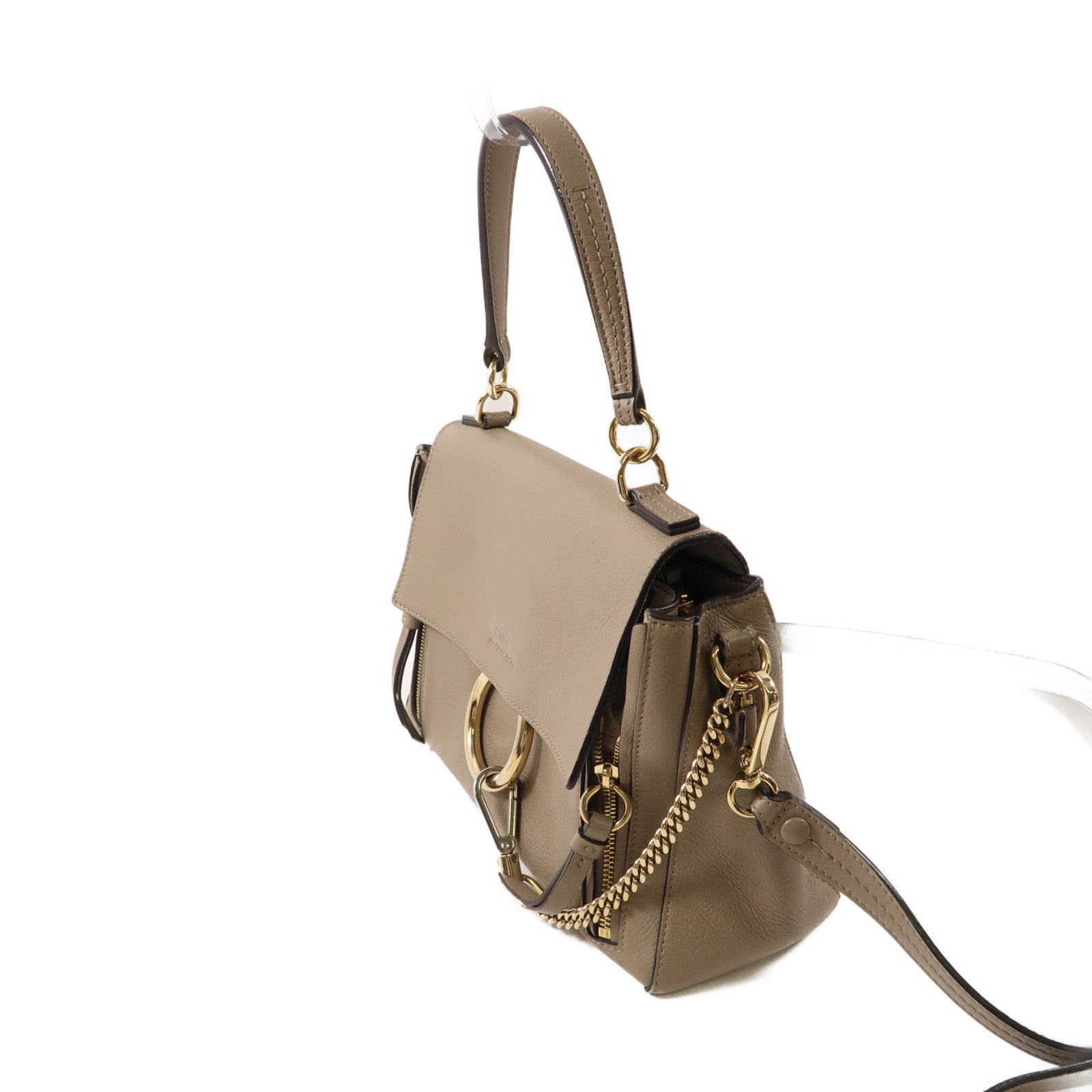 Chloe 牛皮皮革Faye Bag金扣手挽肩背兩用袋灰色