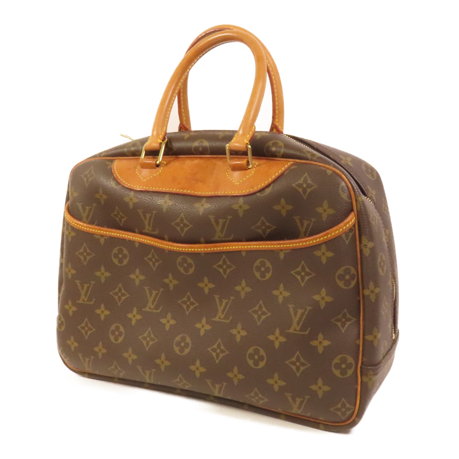 LOUIS VUITTON Monogram Deauville金扣手挽袋棕色