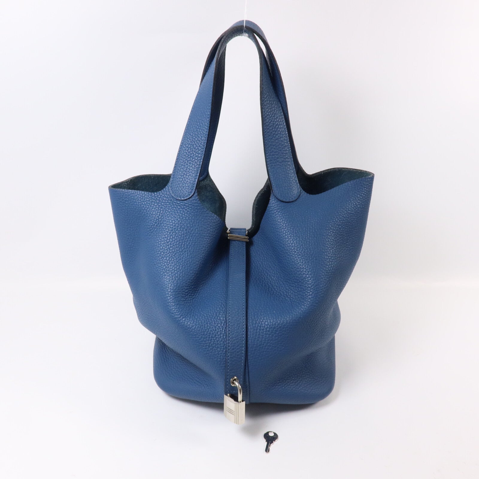 HERMES Clemence皮革Picotin GM手挽袋Bleu Agate