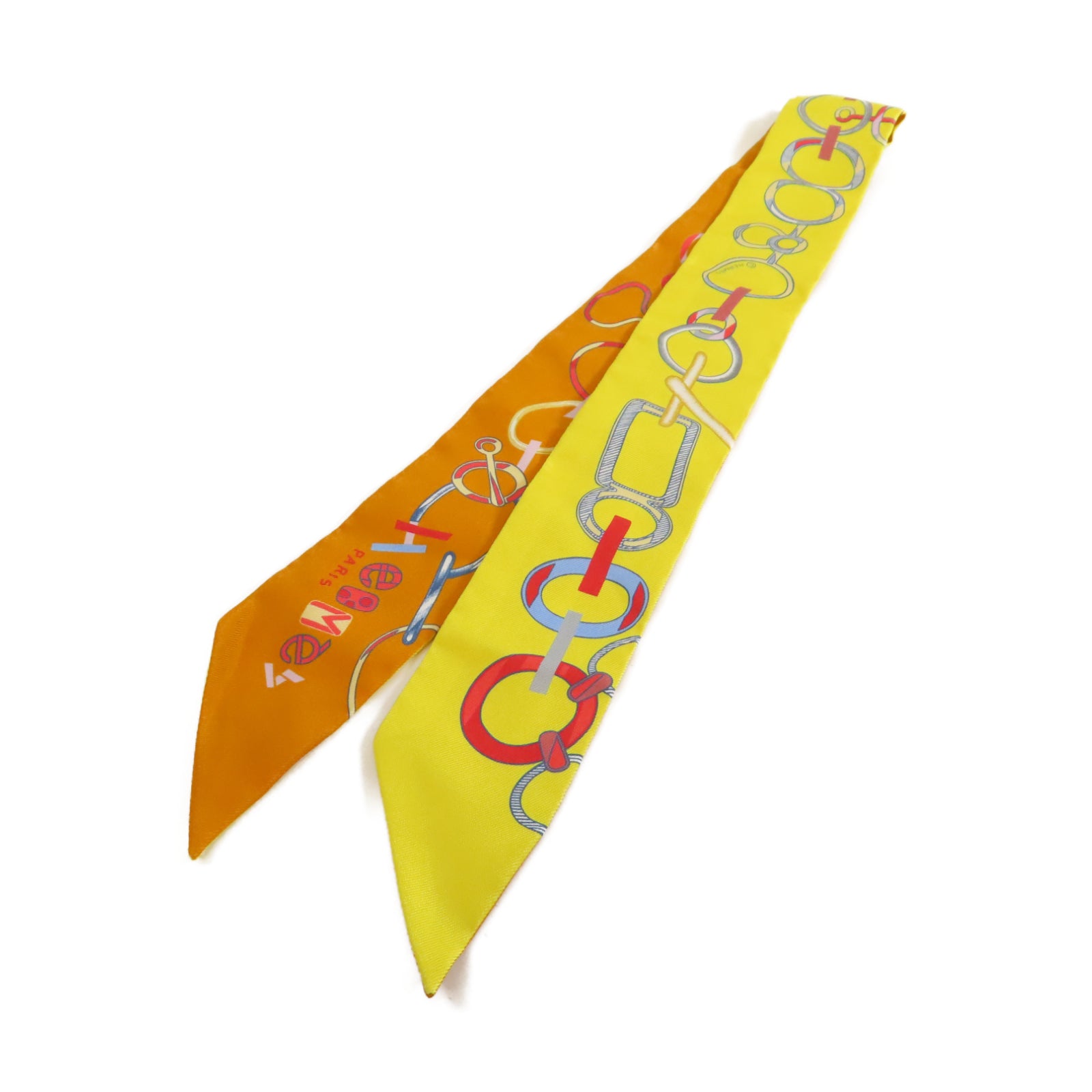 HERMES 【激減優惠】絲質Twilly絲巾黃色/橙色