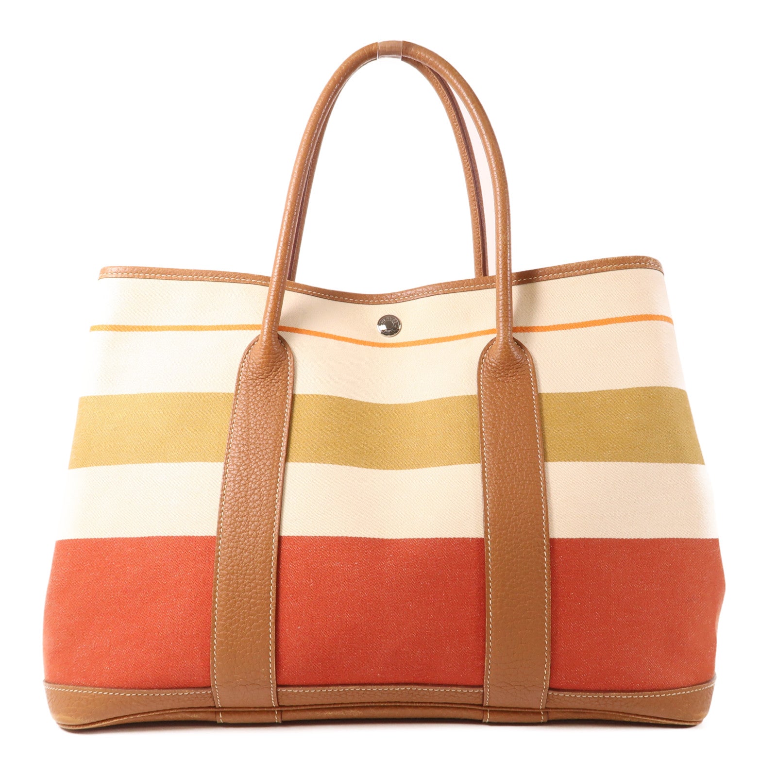 HERMES 帆布/皮革Garden Party PM銀扣手挽袋